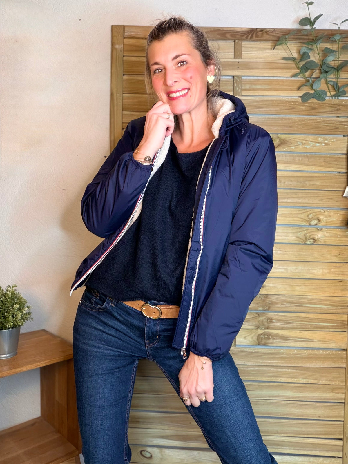 LAURA JO - Parka Imperméable LOUISE COURT sherpa - Bleu marine • DÉSTOCKAGE Taille L