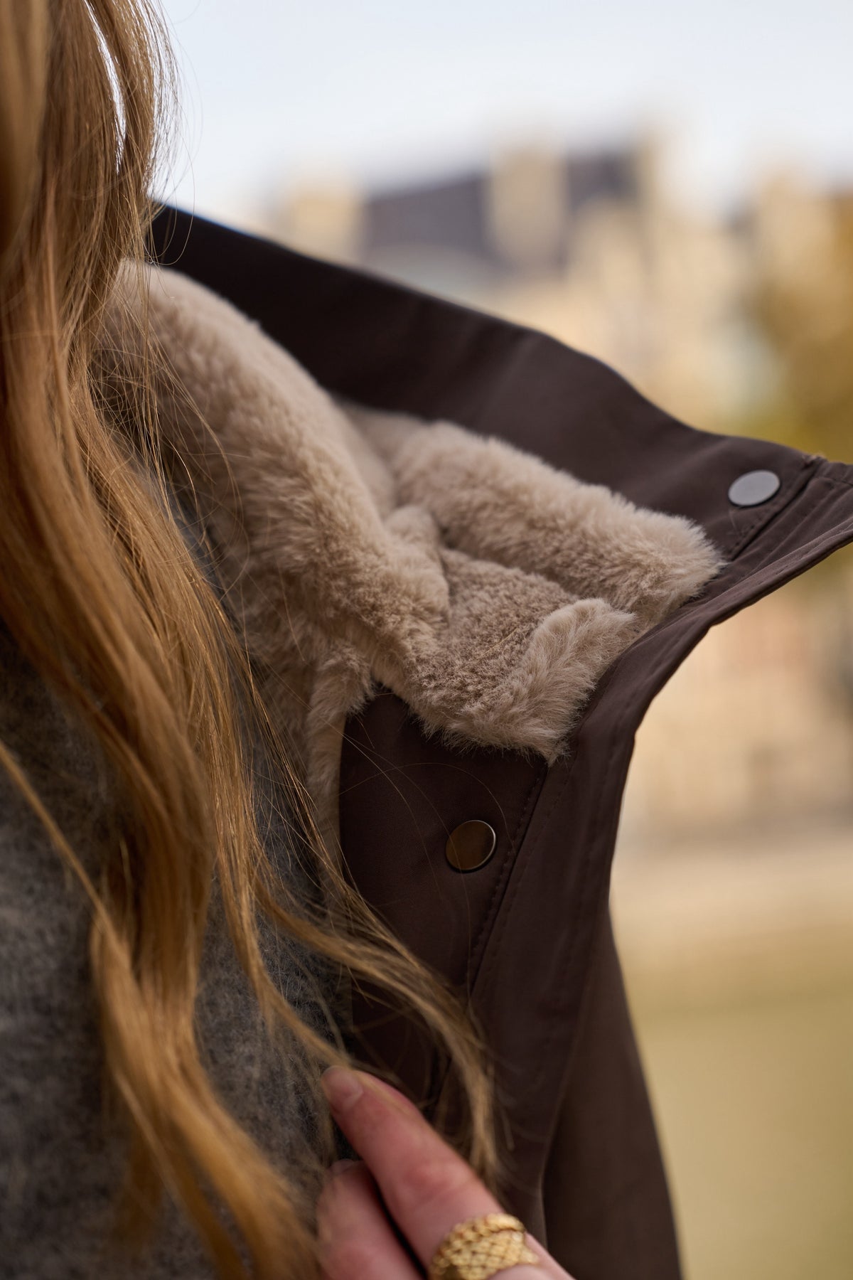 LAURA JO - Parka fourrée imperméable AMBRE LONG - Chocolat / Beige