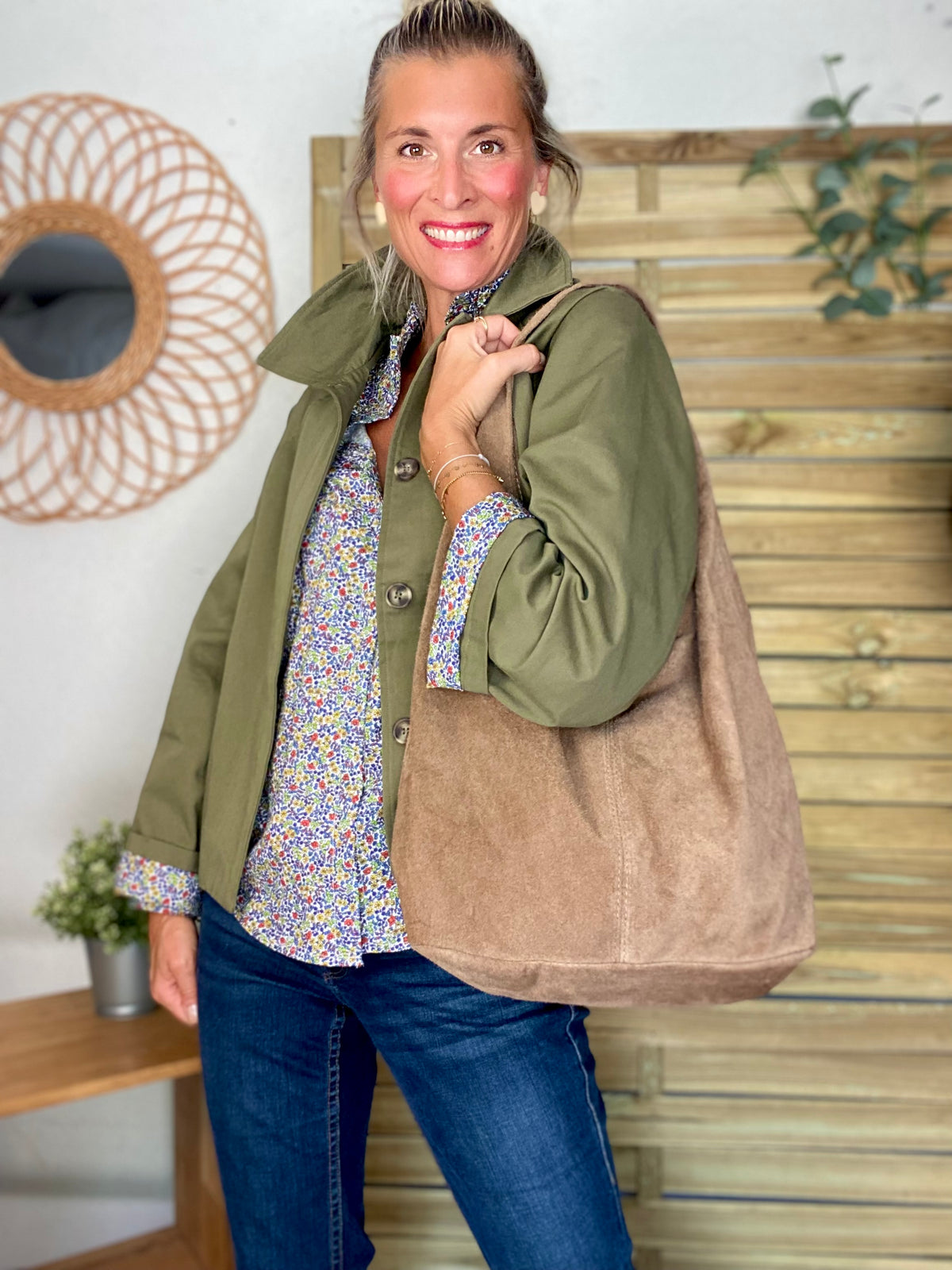 Veste Trench en coton kaki avec Liberty - MAHAUT - LILI et LALA