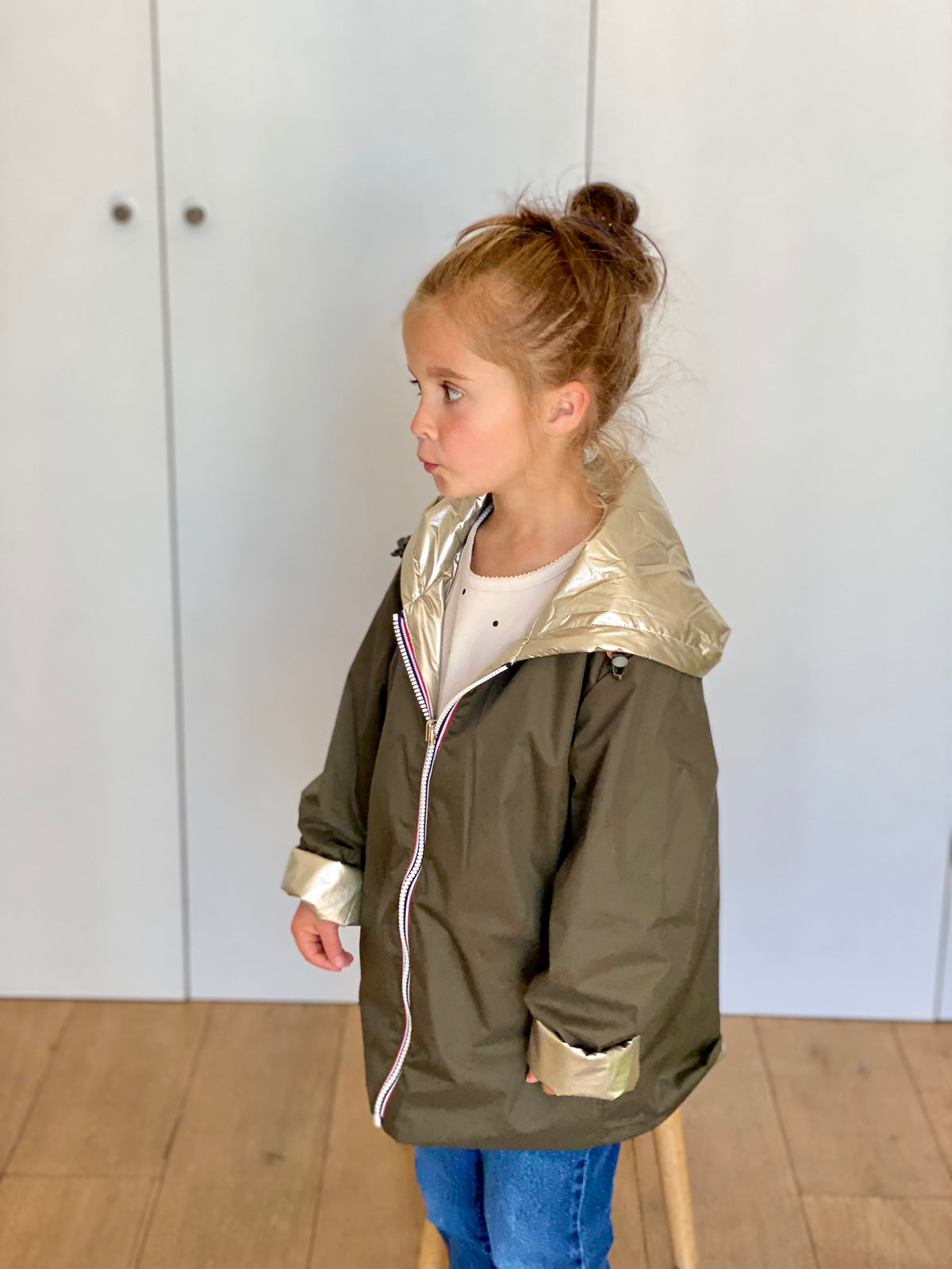 Imperméable réversible rembourré LOUISON KIDS enfant (mixte) - Kaki / Doré • DÉSTOCKAGE sur Taille 6 ans