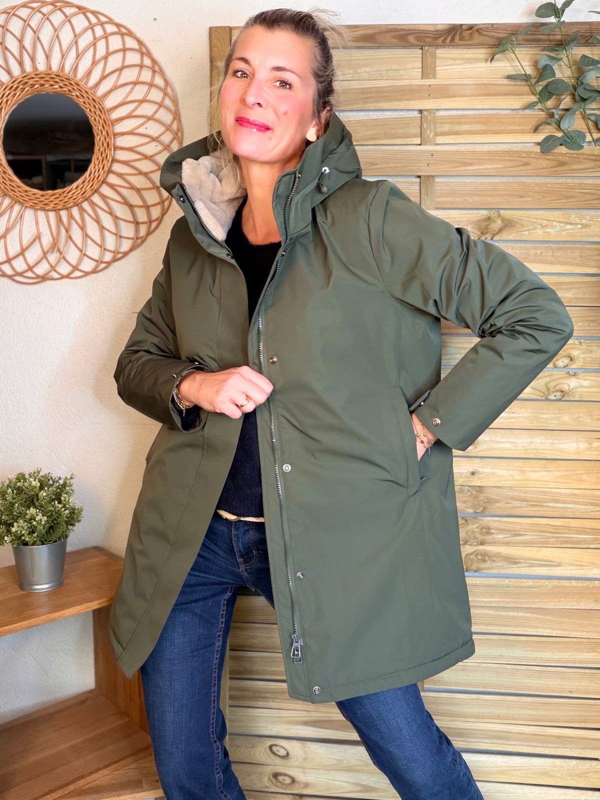LAURA JO - Parka fourrée imperméable AMBRE LONG - Kaki / Beige
