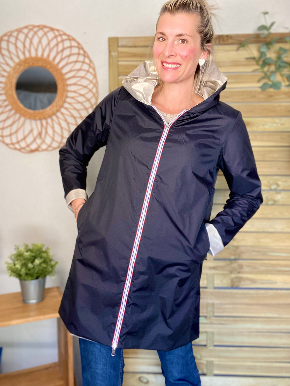 LAURA JO - Imperméable réversible léger GARANCE LONG - Noir/Doré • DESTOCKAGE sur Taille S