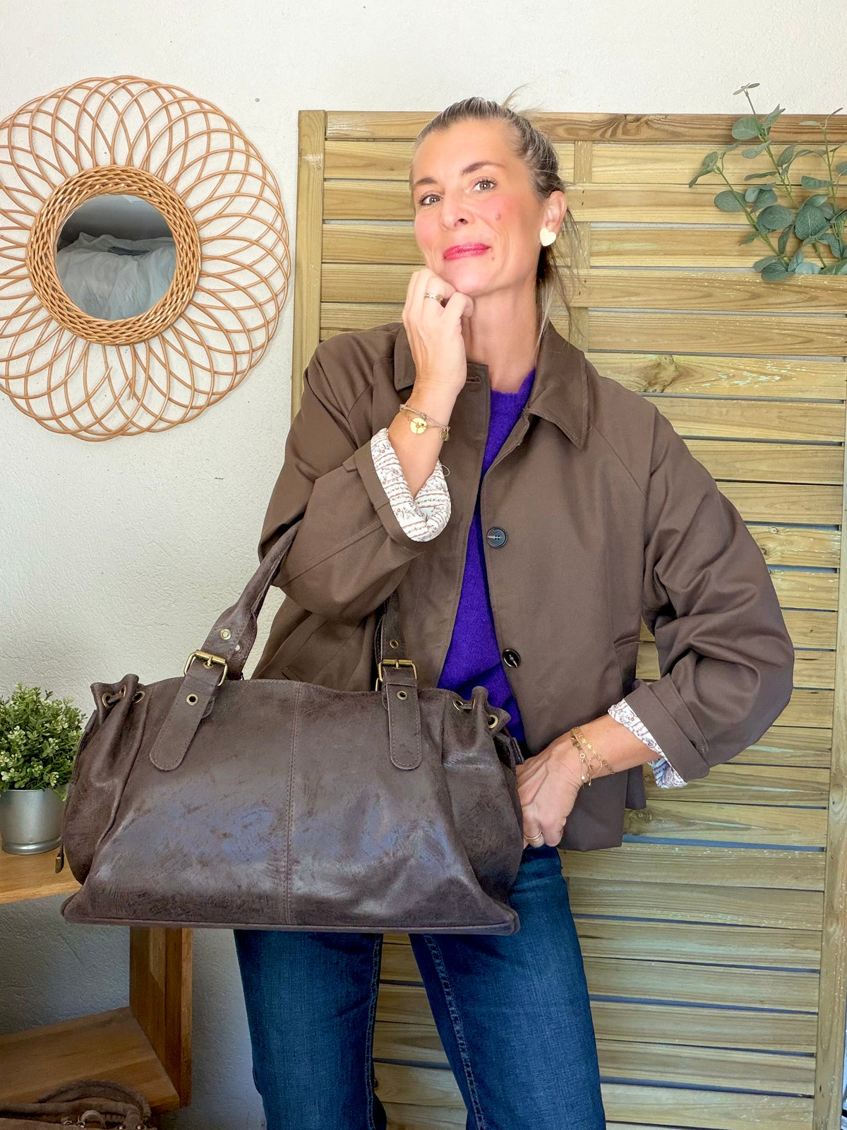 Sac cabas XL en cuir vieilli • COOPER Chocolat