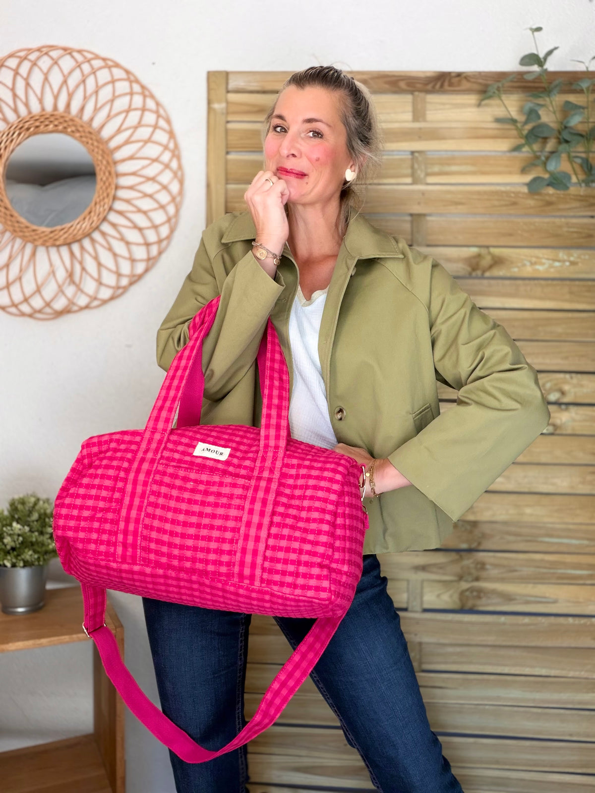 Veste Trench en coton avec Liberty - JOHAN Kaki clair - FIN DE SÉRIE