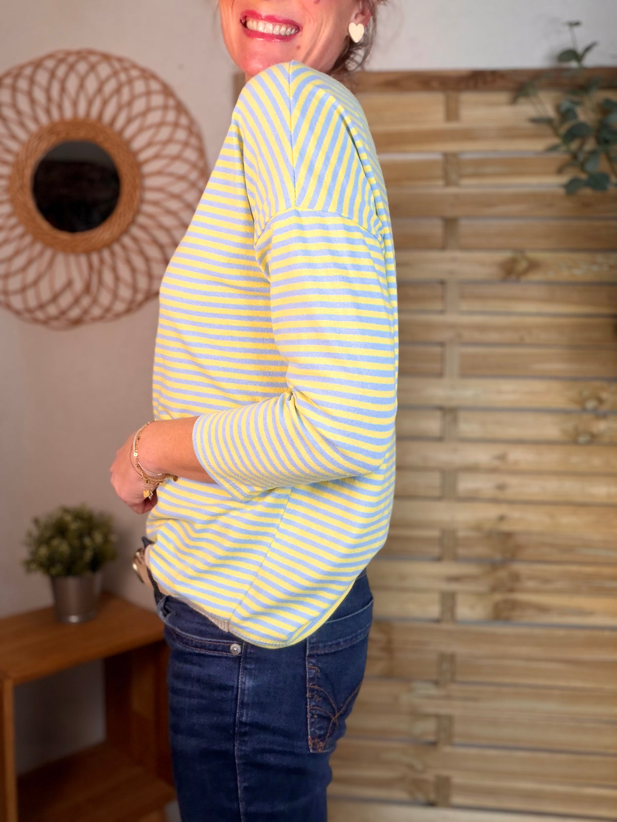 Pull fin rayé ample ROMANE - Bleu/Jaune - FIN DE SÉRIE