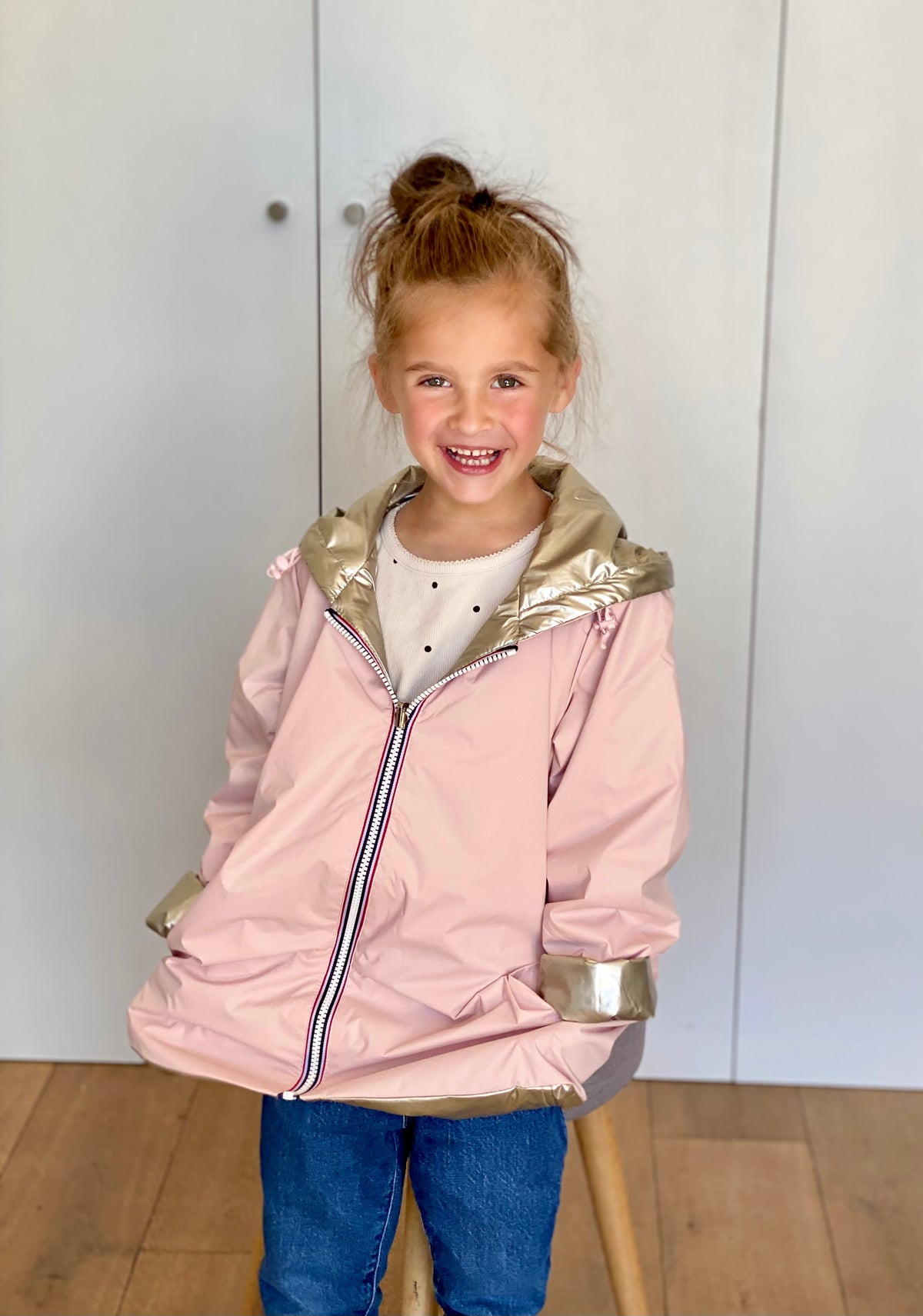 Imperméable réversible rembourré LOUISON KIDS enfant (mixte) - Rose clair / Doré