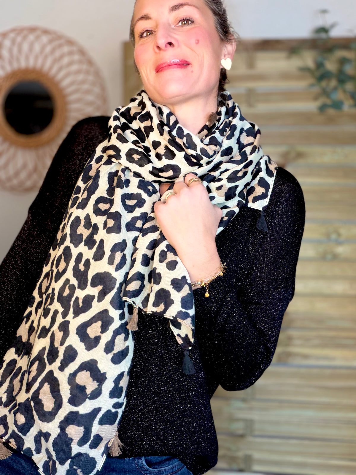 Foulards Léo CLEM - Beige / noir 🐆