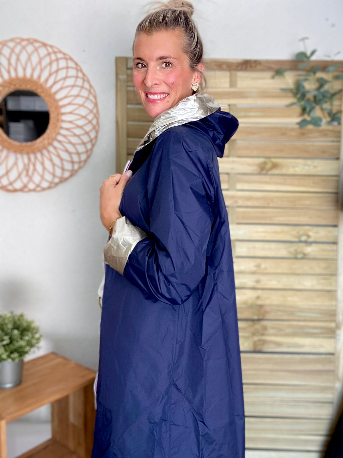 LAURA JO - Imperméable réversible rembourré LOUISON LONG - Marine/Doré