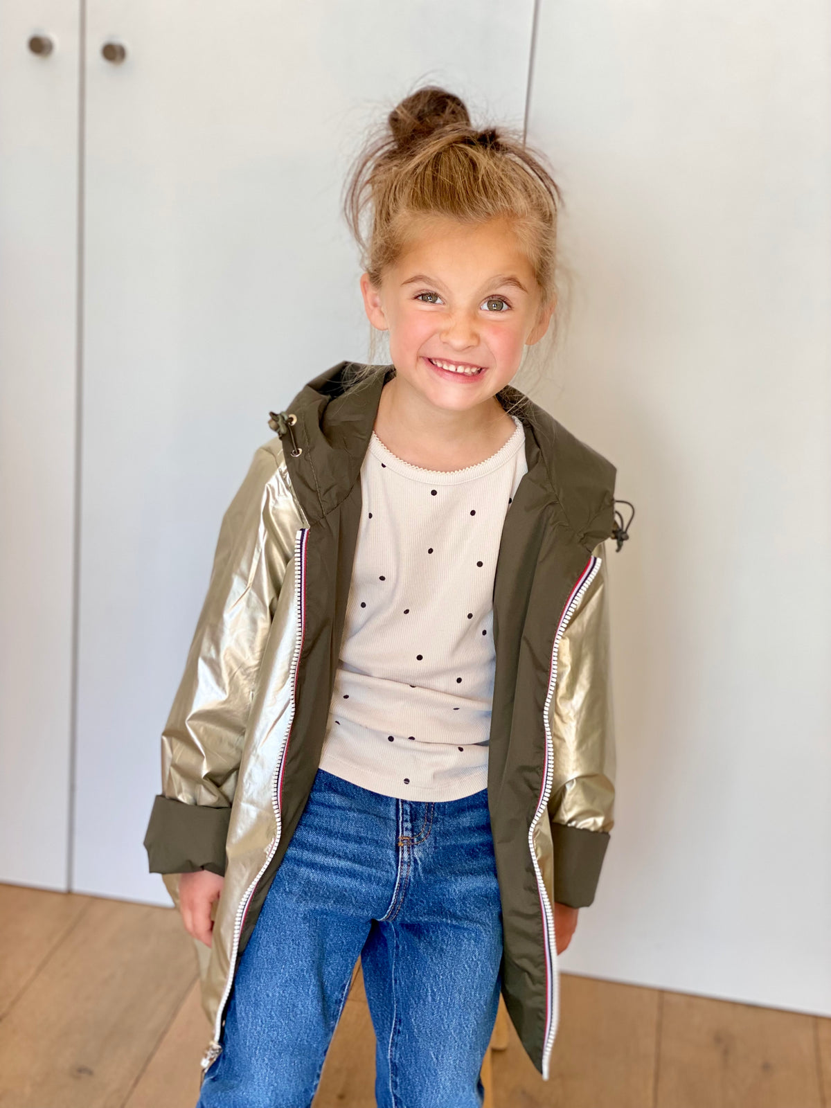 Imperméable réversible rembourré LOUISON KIDS enfant (mixte) - Kaki / Doré • DÉSTOCKAGE sur Taille 6 ans