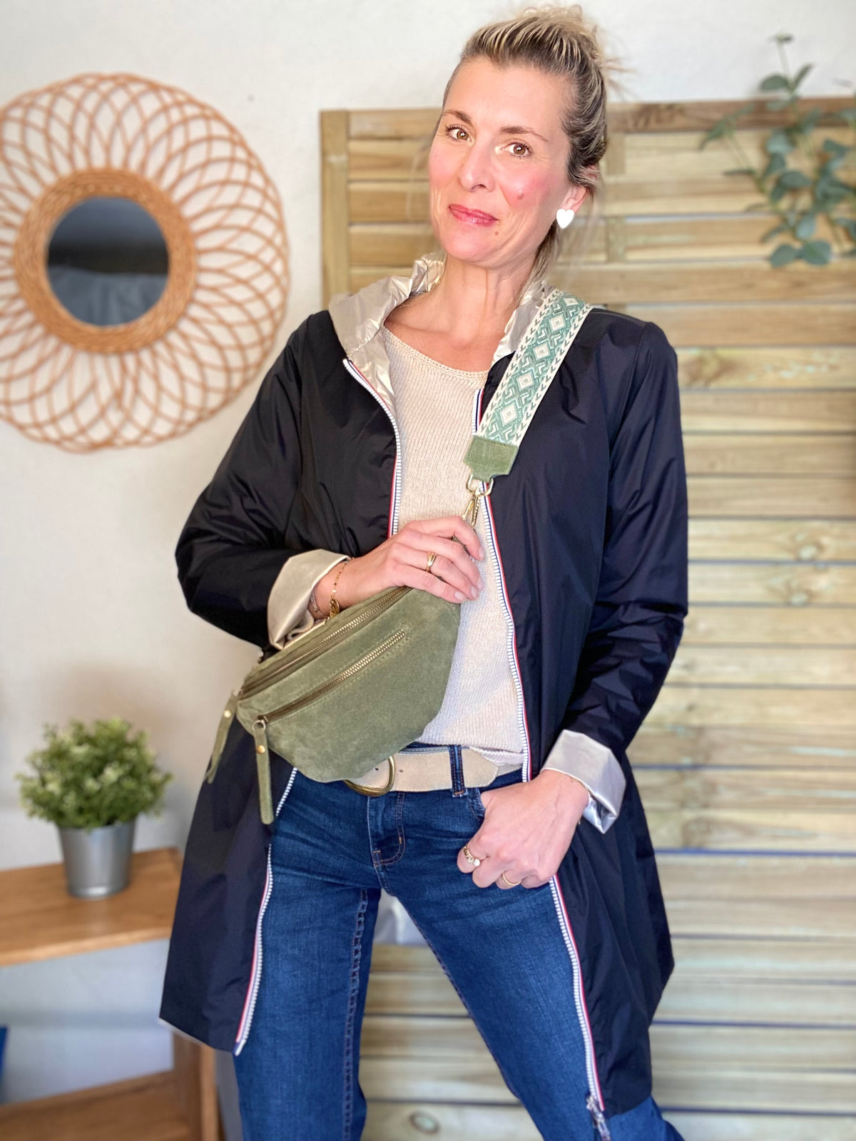 LAURA JO - Imperméable réversible léger GARANCE LONG - Noir/Doré • DESTOCKAGE sur Taille S