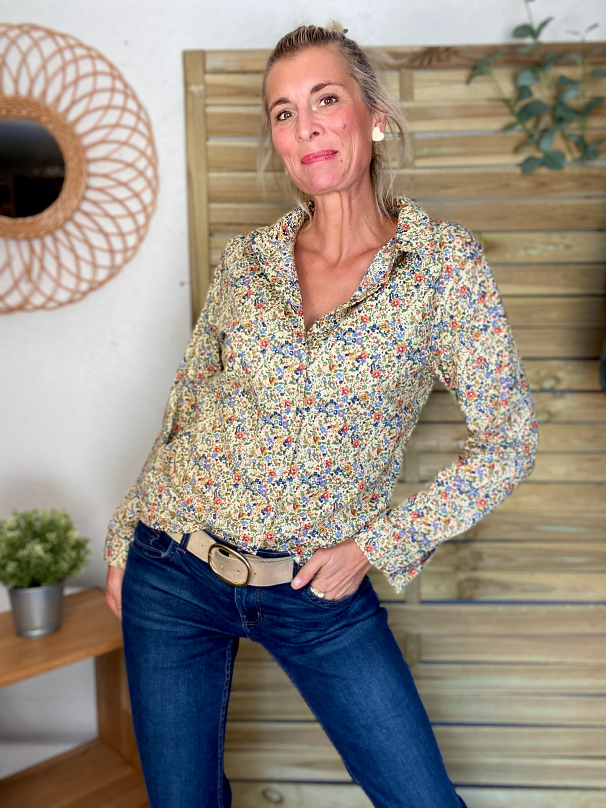 Chemise en coton imprimé Liberty vert 🌱 🌺 ÉLISE - FIN DE SÉRIE