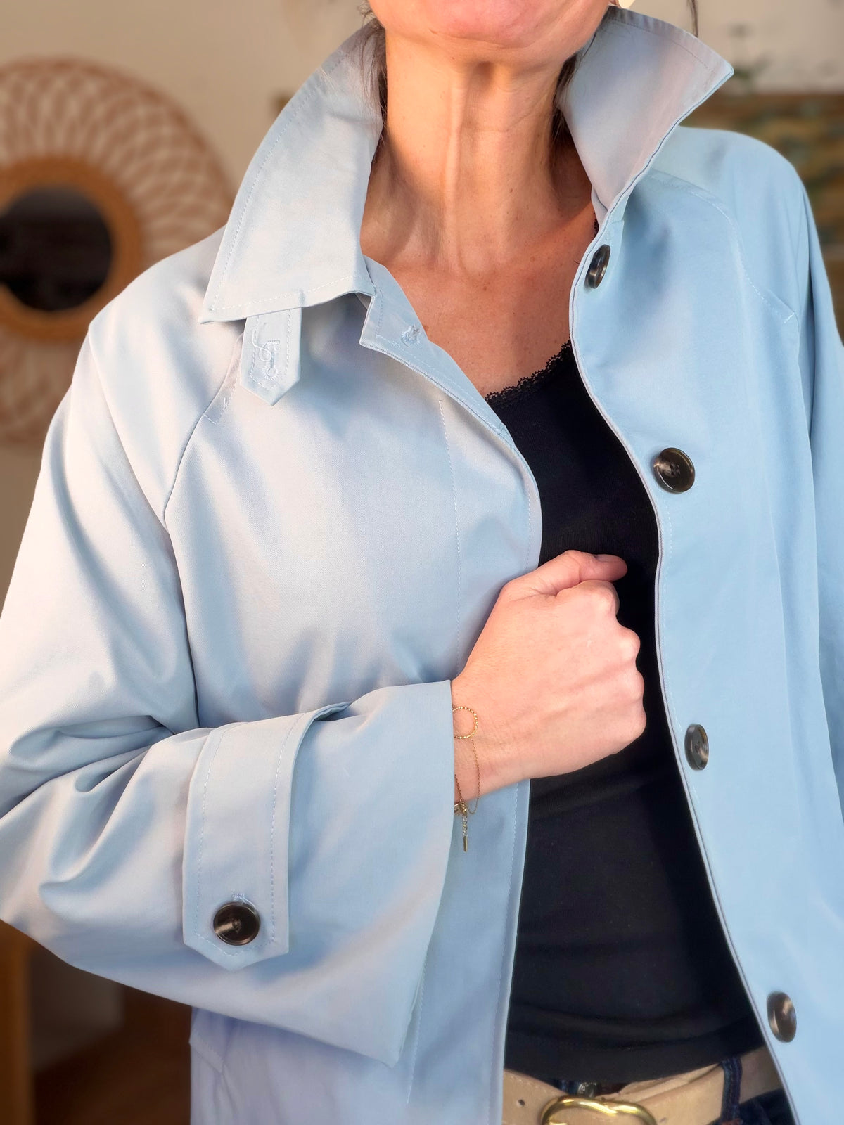 Veste Trench avec Liberty - MADELEINE Bleu ciel - FIN DE SÉRIE