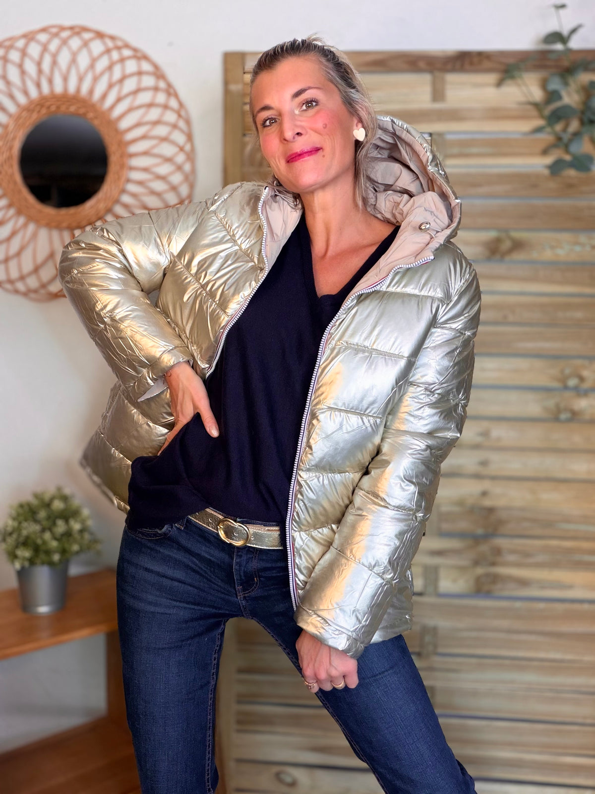 Doudoune imperméable réversible ANGÈLE COURT - Beige - MELYA MELODY