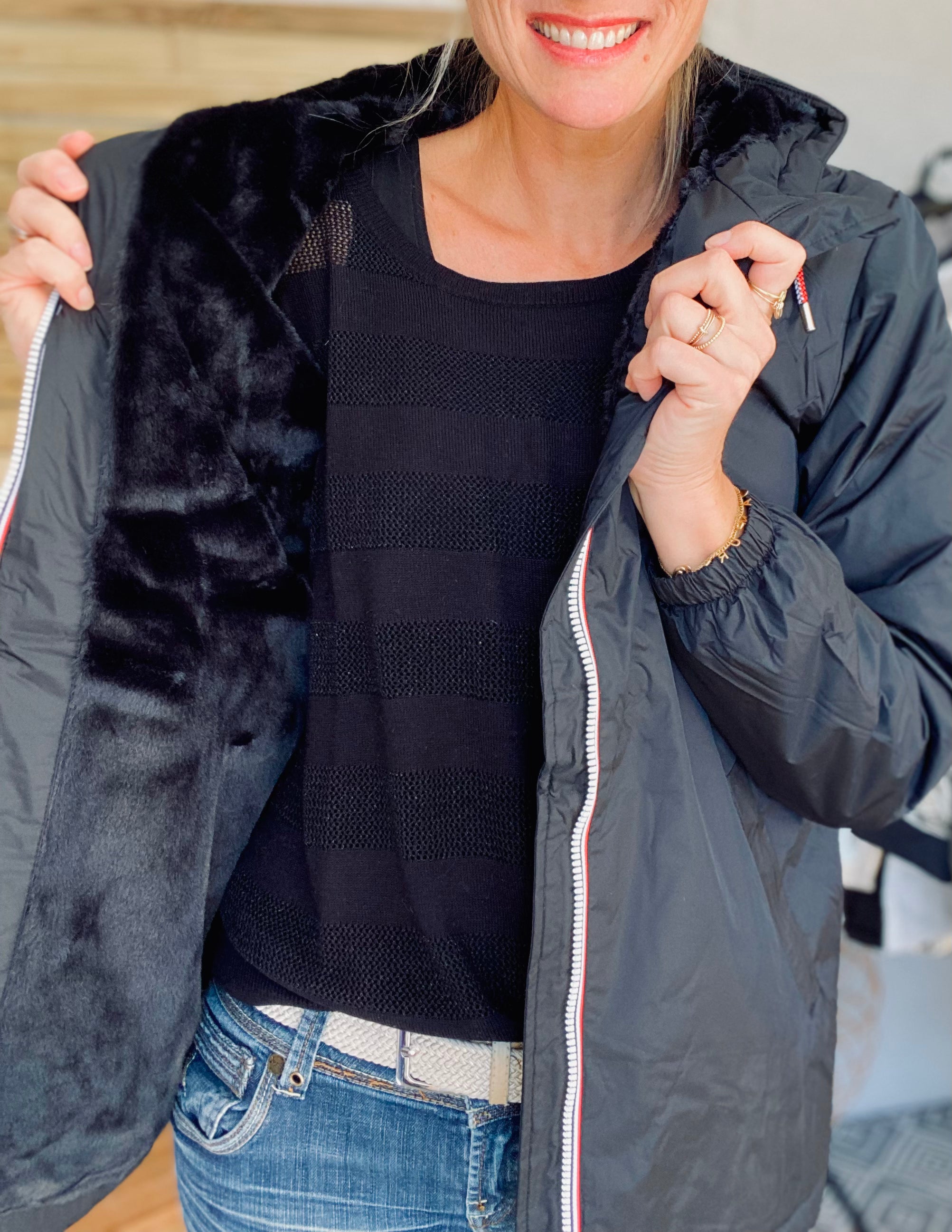 LAURA JO - Parka Imperméable THELMA MI-LONG fourré - Noir