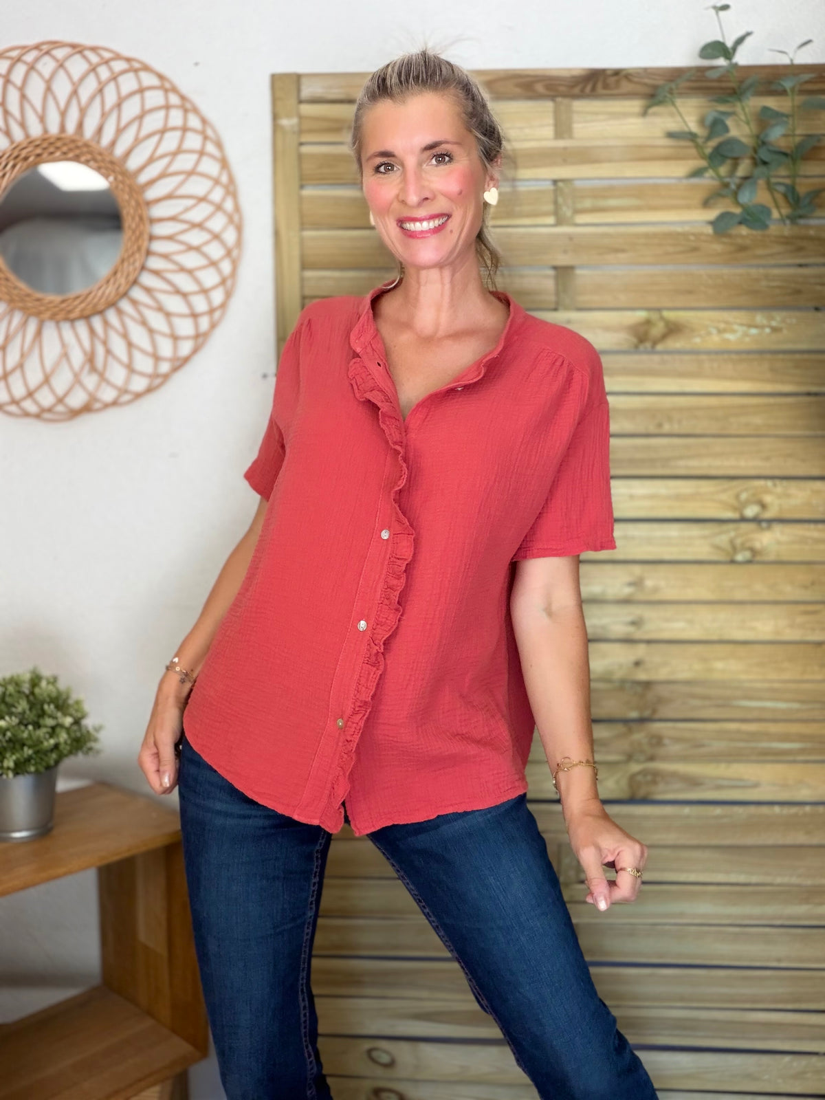 Blouse en gaze de coton ANAËLLE Terracotta