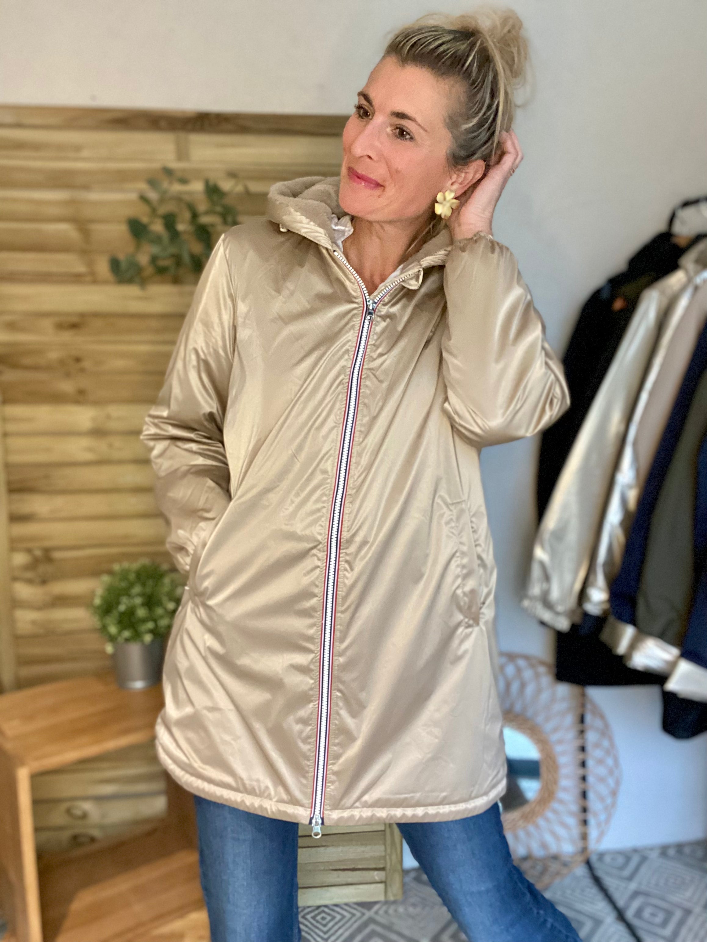 LAURA JO - Parka Imperméable LOUISE LONG fourré - Sable irisé