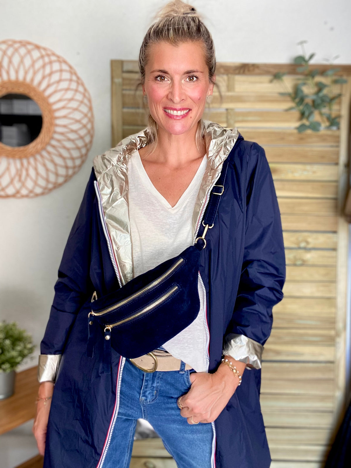 LAURA JO - Imperméable réversible rembourré LOUISON LONG - Marine/Doré