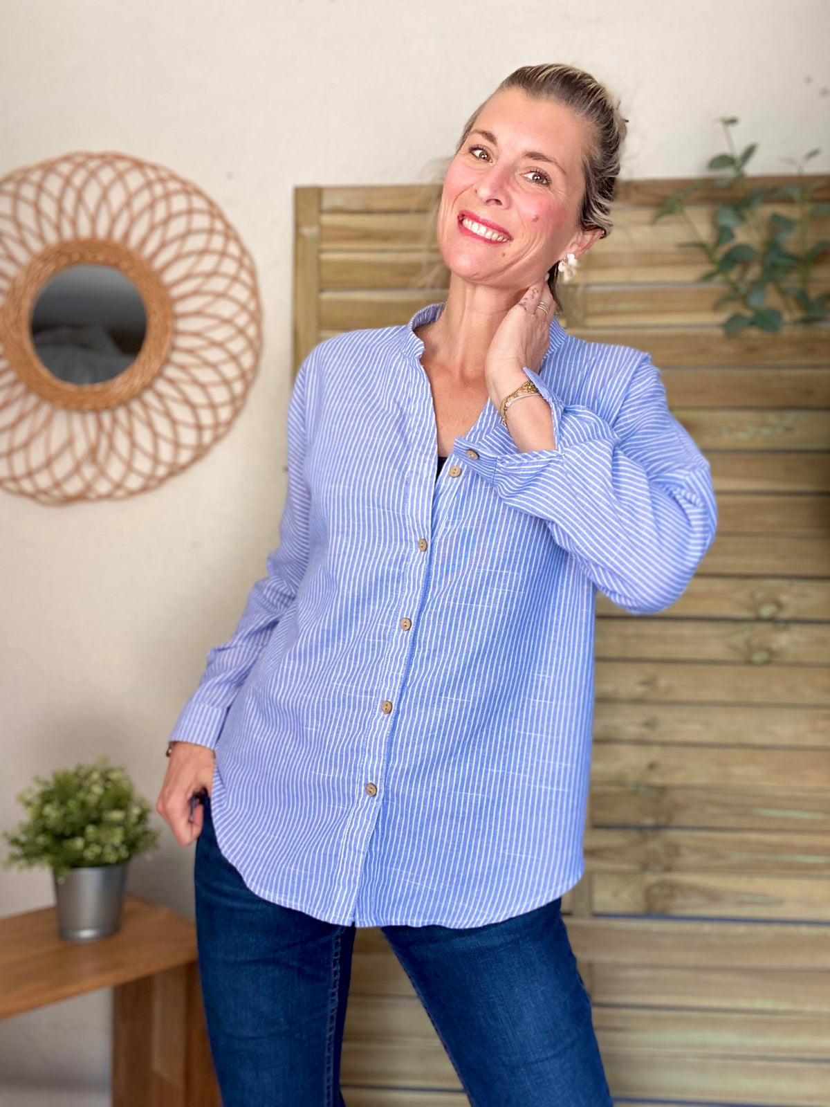 Chemise à rayures bleues (avec ou sans coeur💛)- MARGOT