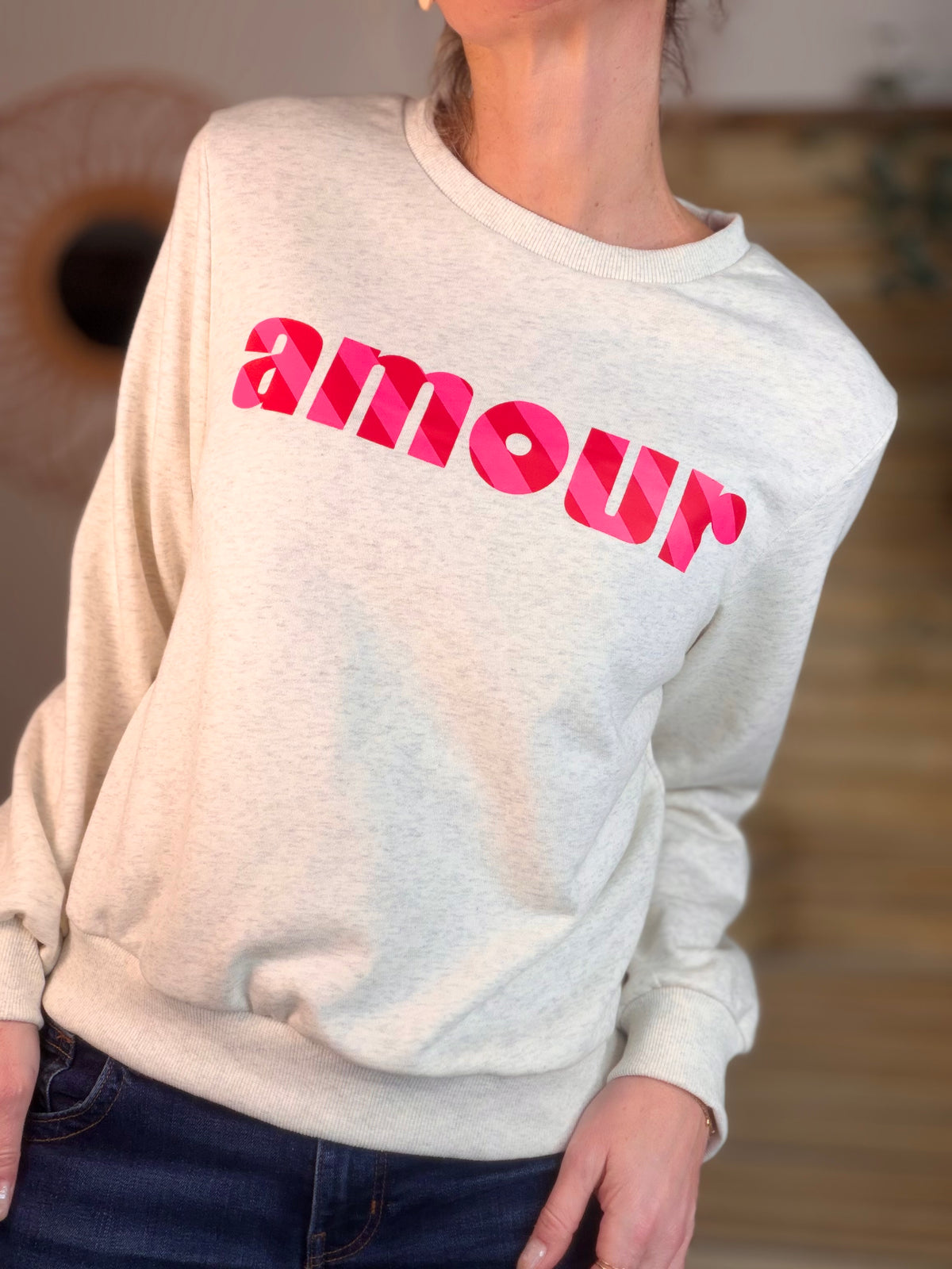 Sweat amour SIENNA - Gris / Rose - FIN DE SÉRIE