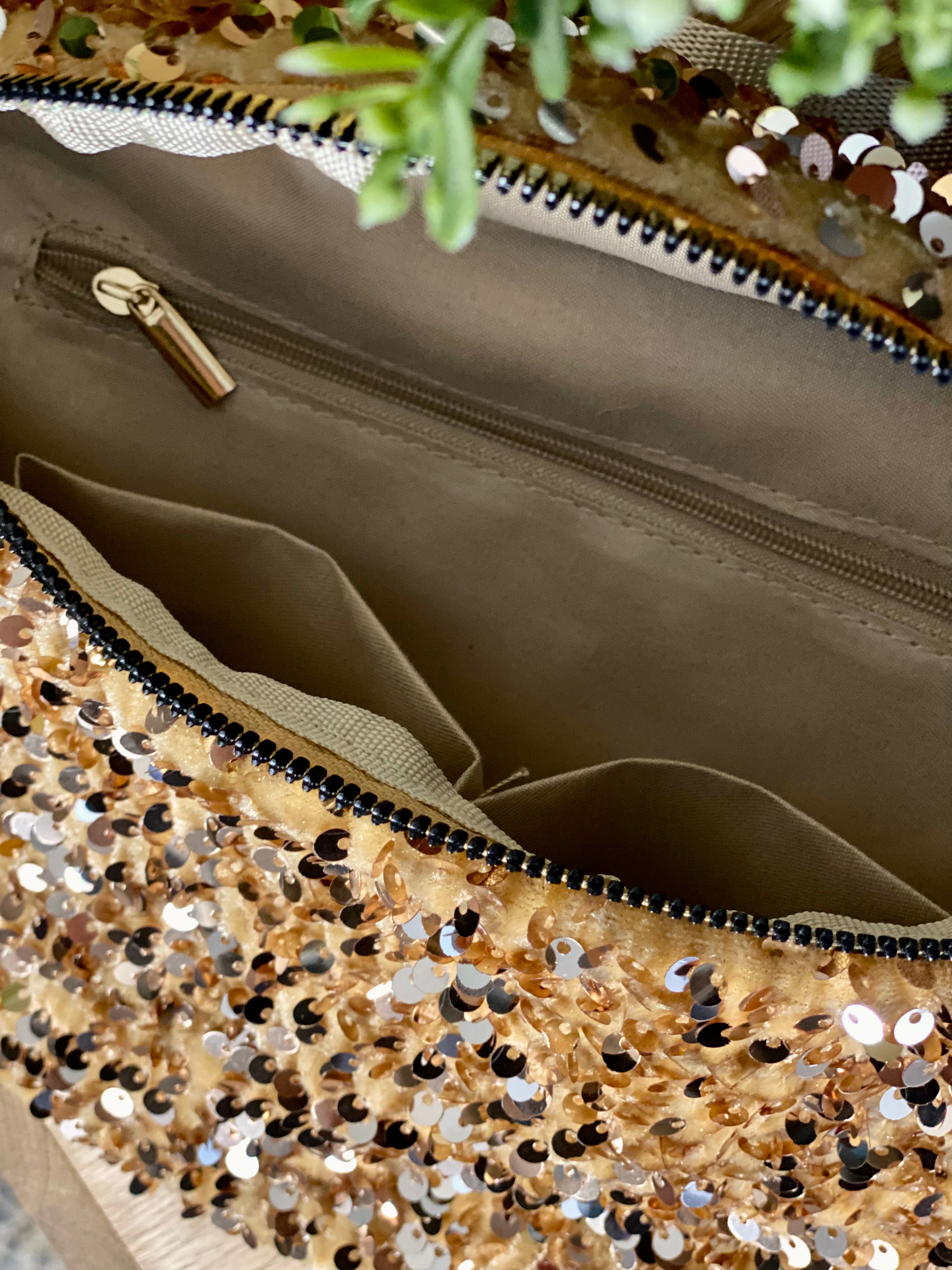 Sac banane L à sequins 30cm et sangle fantaisie - ROXY - Doré