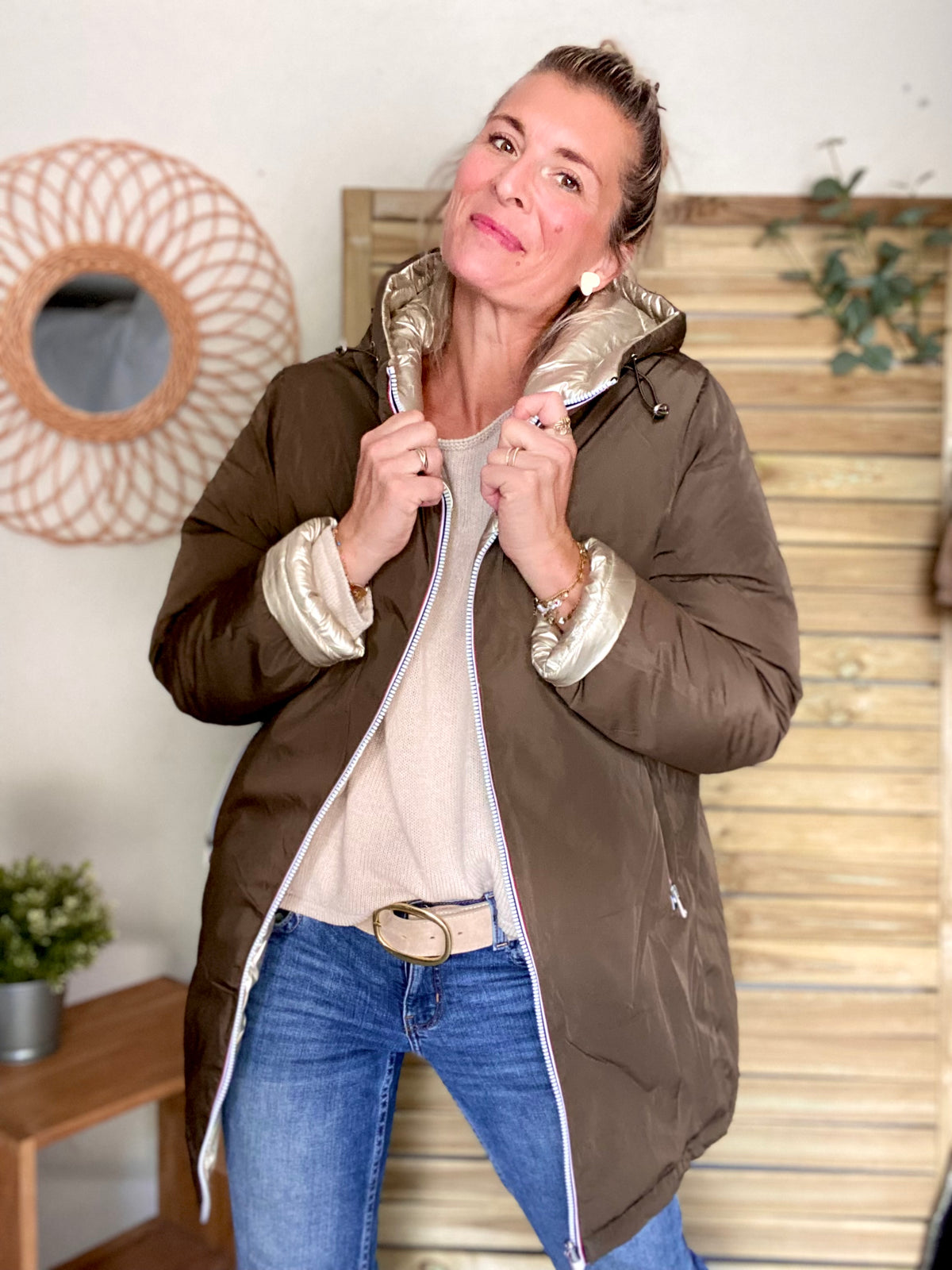 Doudoune imperméable réversible ANGÈLE LONG - Kaki - MELYA MELODY