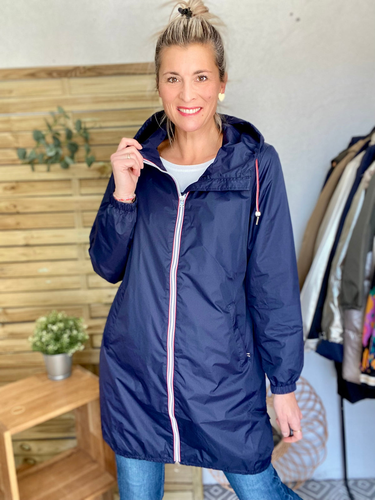 Imperméable mi-saison doublé SOLINE LONG - Bleu marine - LAURA JO - FIN DE SÉRIE