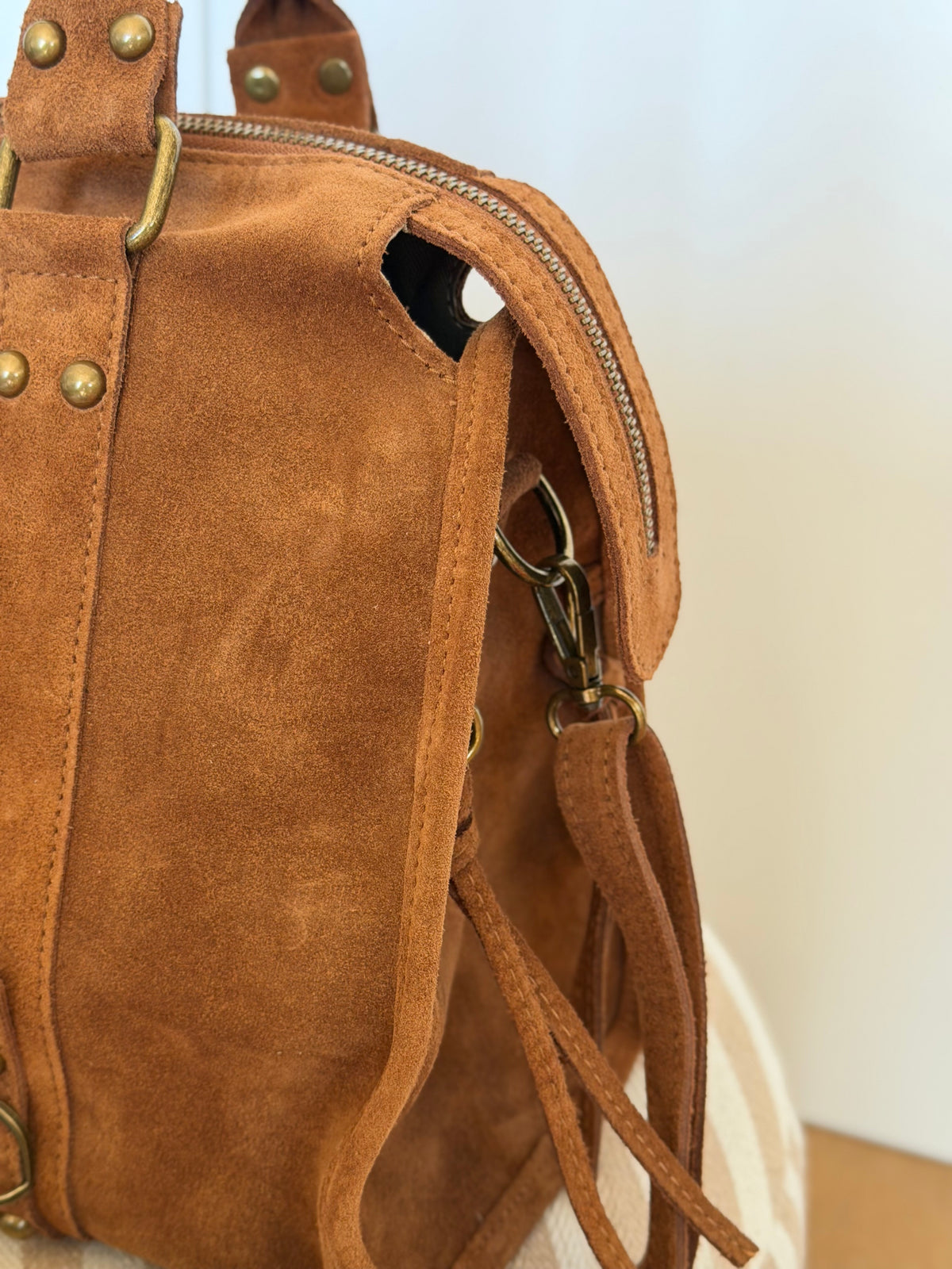 Sac cabas XL en cuir daim • HUNTER Camel