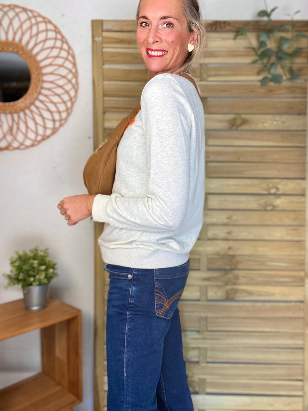 Sweat amour DORIA - Beige chiné / Orange