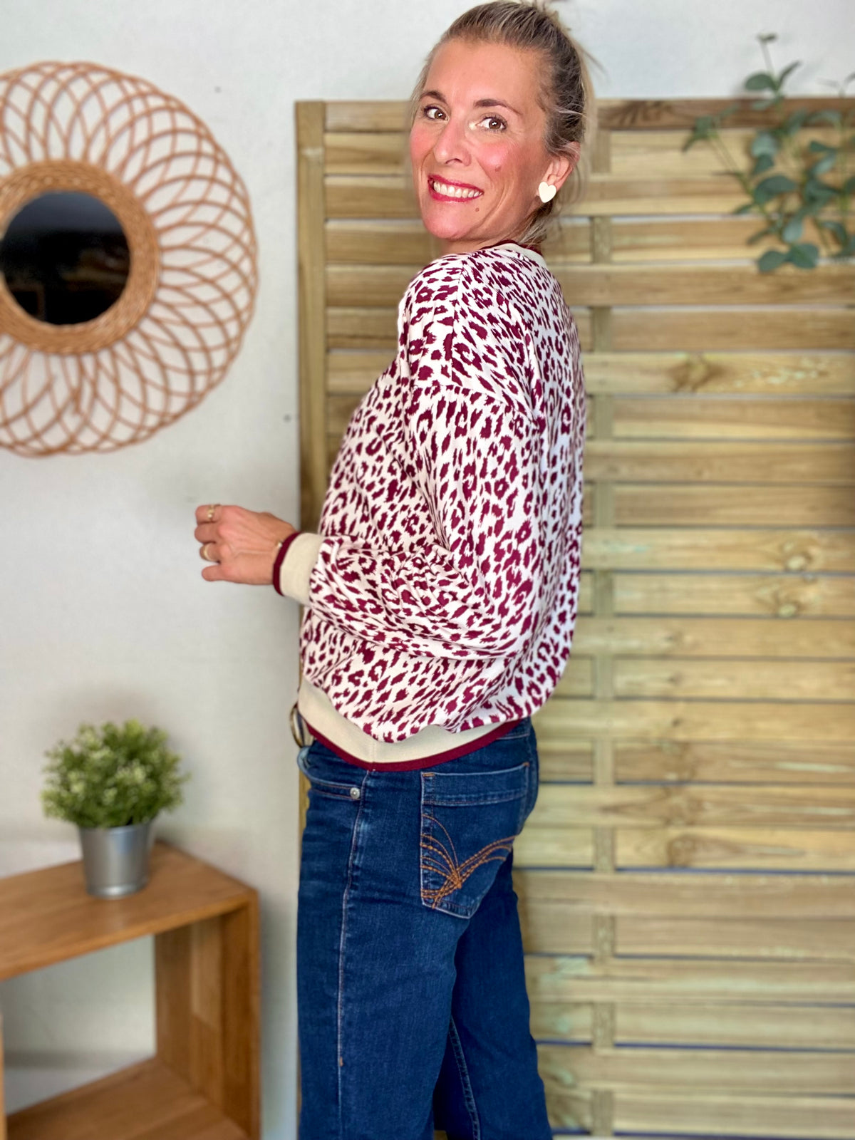 Sweat imprimé Léo 🐆 AMANDINE - Bordeaux