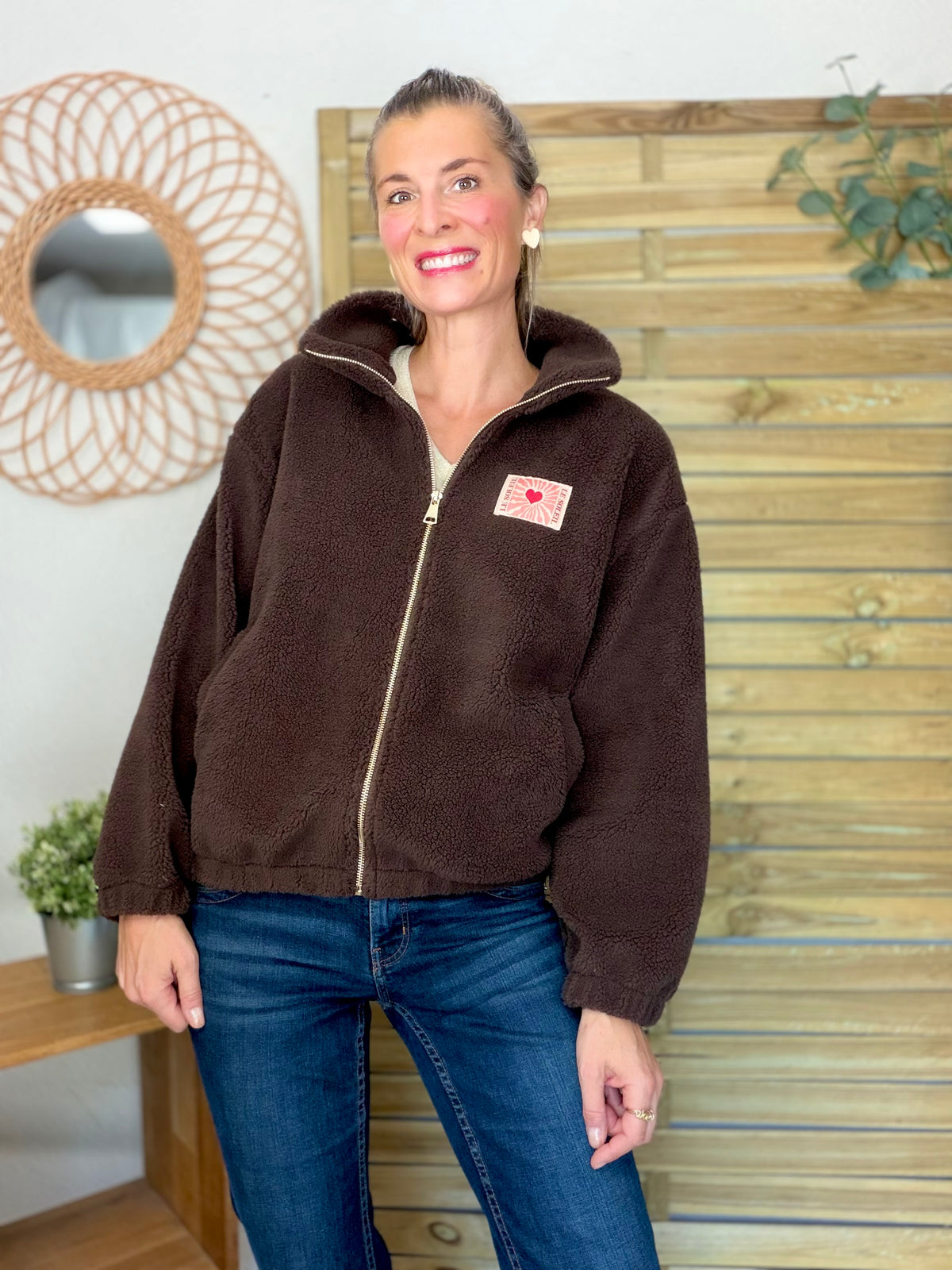 ⚡️ARRIVAGE • Veste teddy Sherpa zippée « Soleil » DORO Chocolat