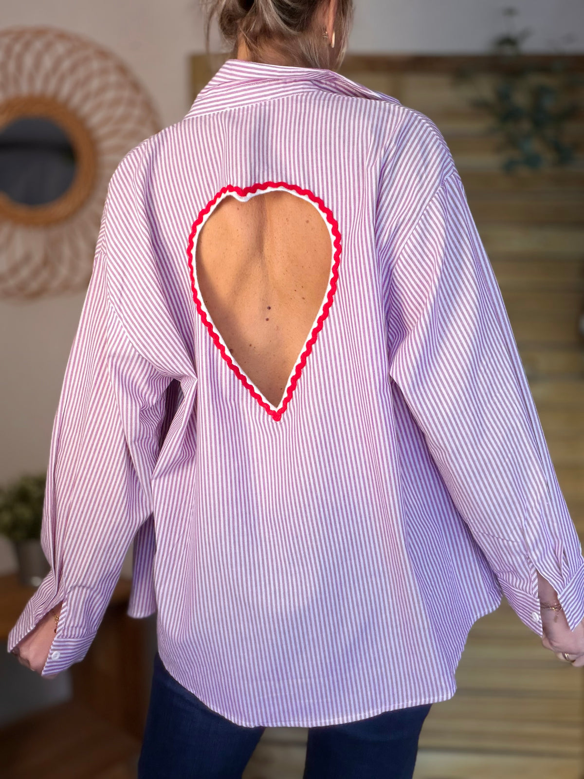 Chemise rayée rose cerise cœur ajouré dos ❤️ AMANDA