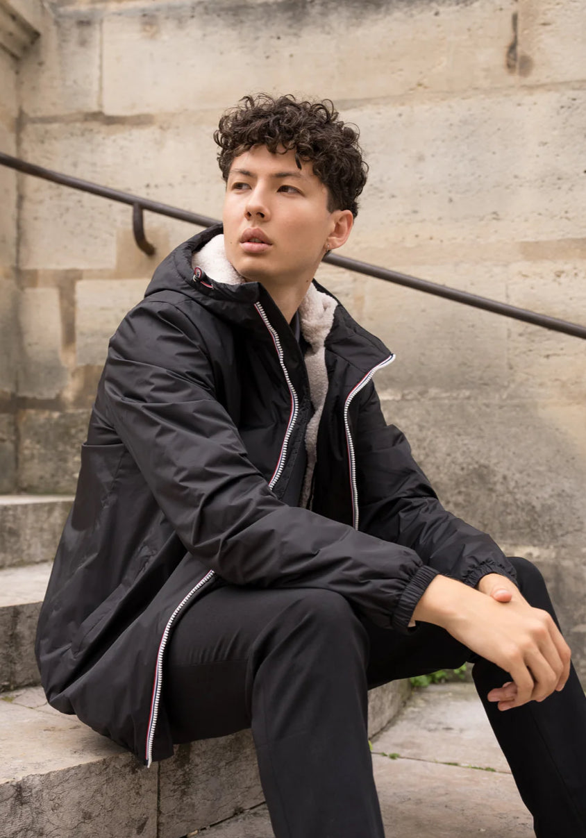 LAURA JO - Parka Imperméable Homme LOUIS* COURT  Noir / sherpa écru