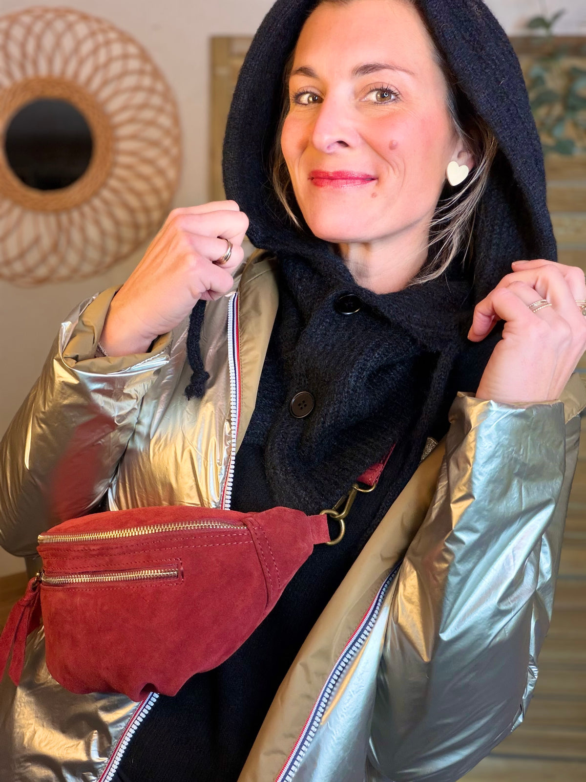 Col cagoule LORIE en maille avec boutons - Noir