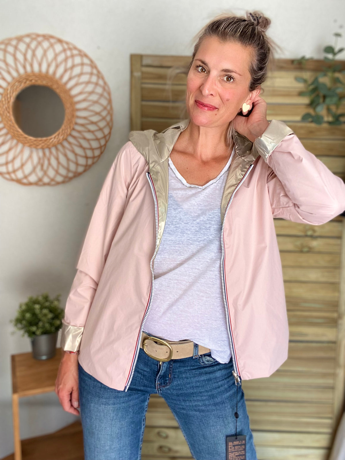 LAURA JO - Imperméable réversible léger GARANCE COURT - Rose/Doré • DÉSTOCKAGE sur Taille XL