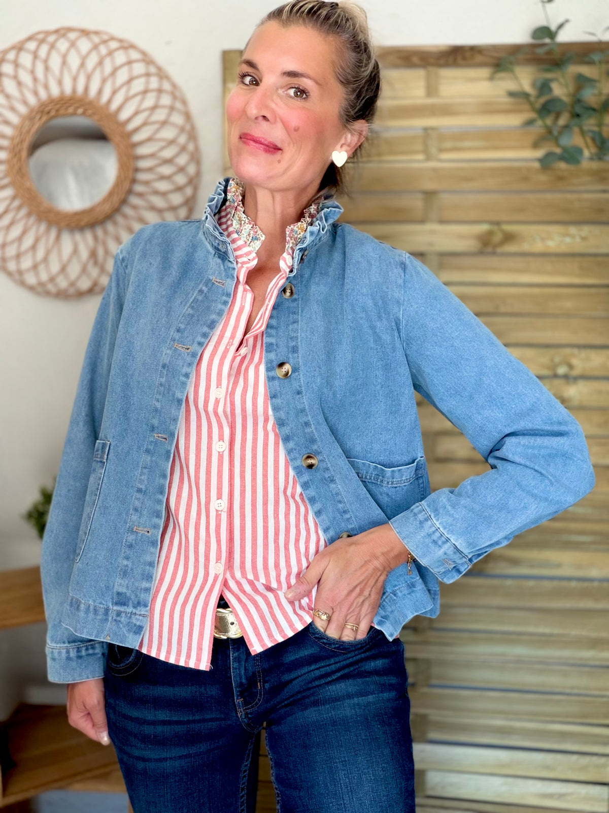 Blouse rayée, col Liberty, manches volantées CHARLINE
