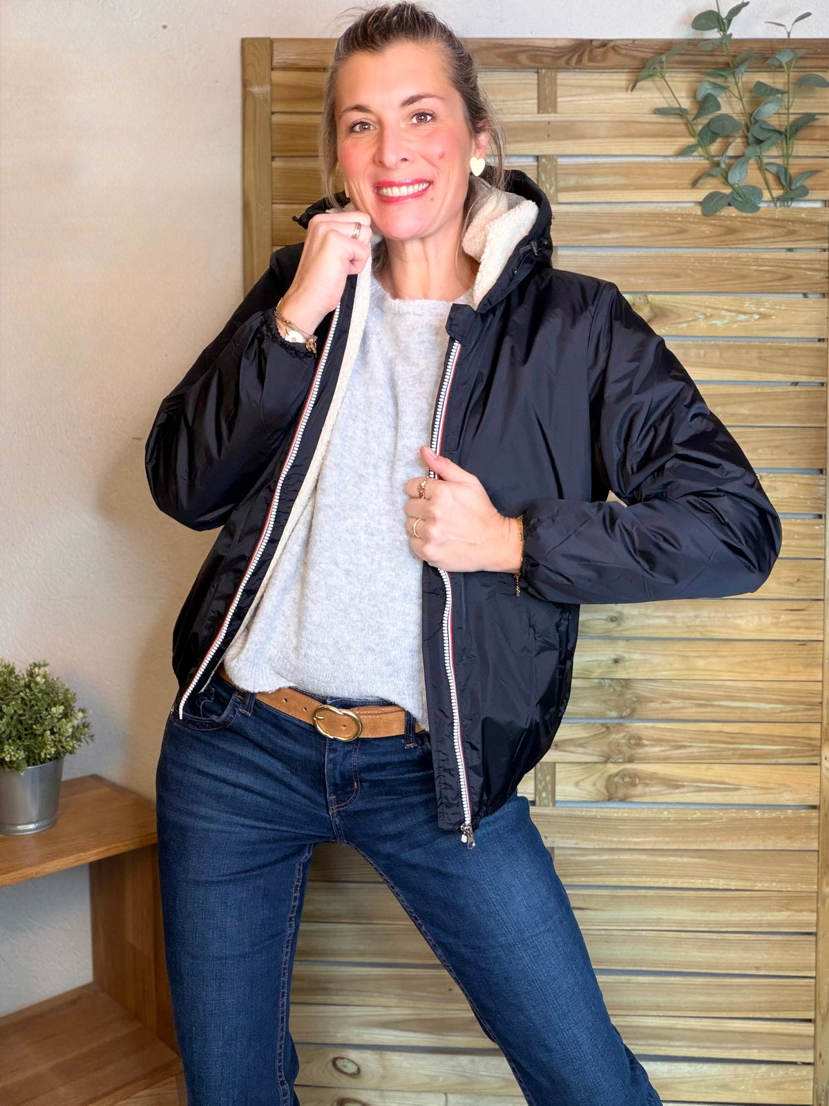 LAURA JO - Parka Imperméable LOUISE COURT sherpa - Noir - LAURA JO • DESTOCKAGE sur Taille L