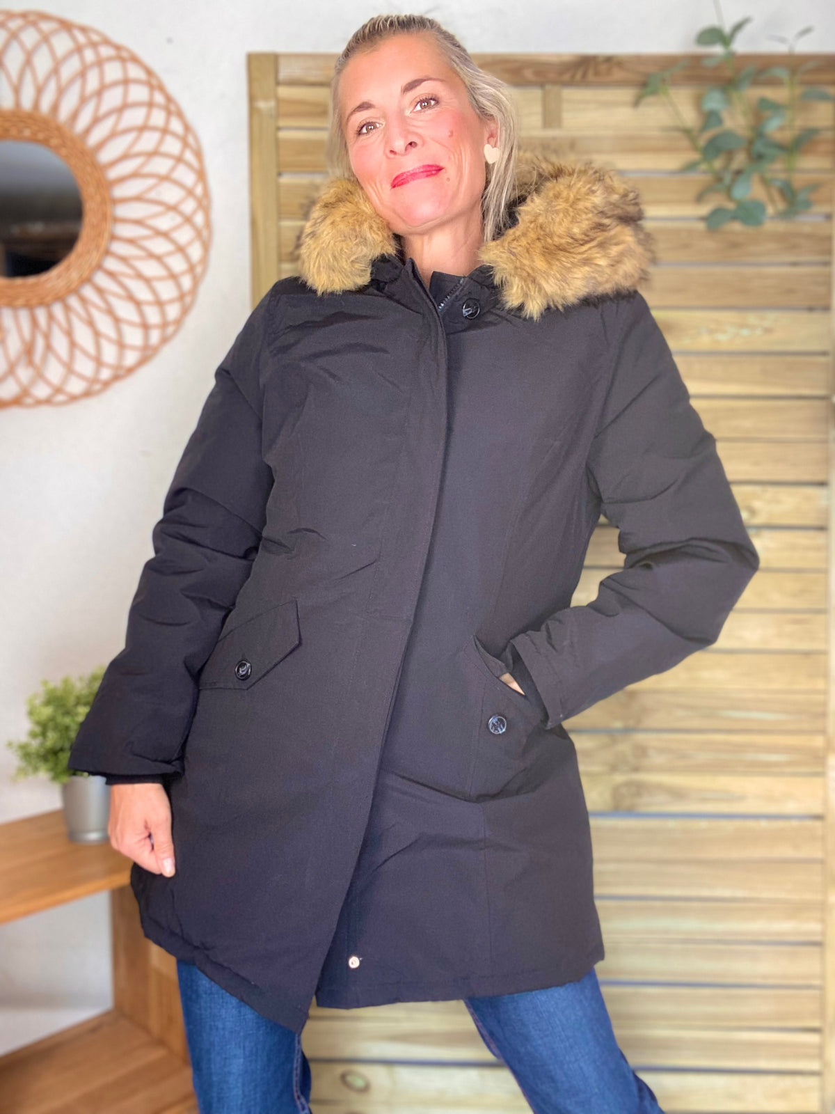 Parka rembourrée déperlante noir, capuche col fourrure amovible - CHEYENNE - FIN DE SÉRIE
