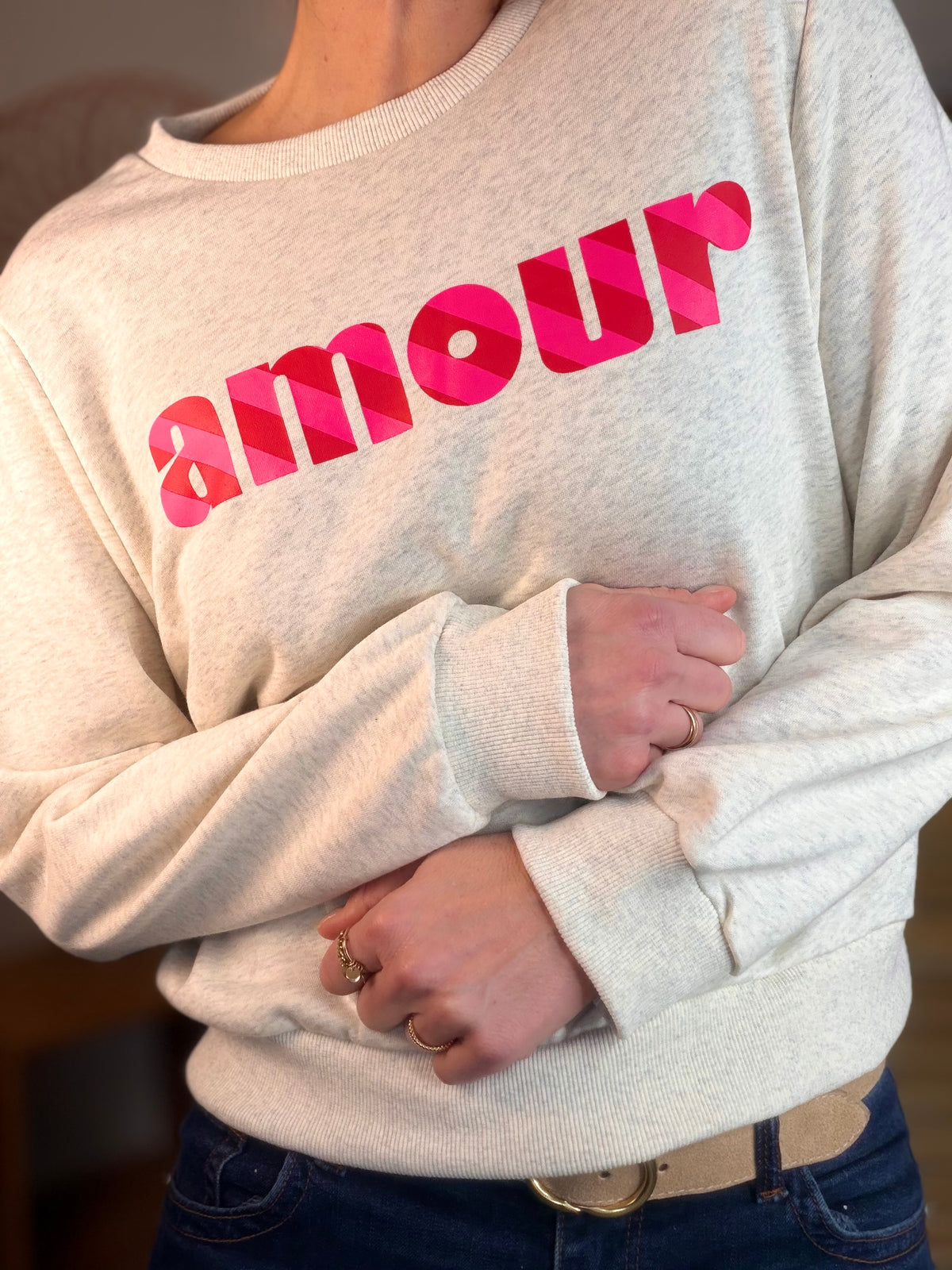 Sweat amour SIENNA - Gris / Rose - FIN DE SÉRIE