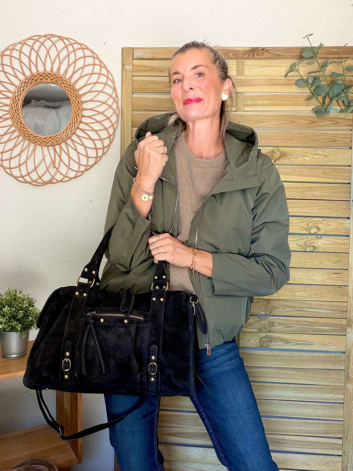 Sac cabas XL en cuir daim • HUNTER Noir