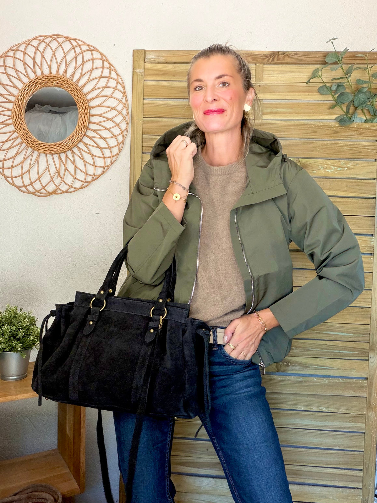 Sac cabas XL en cuir daim • PARKER Noir
