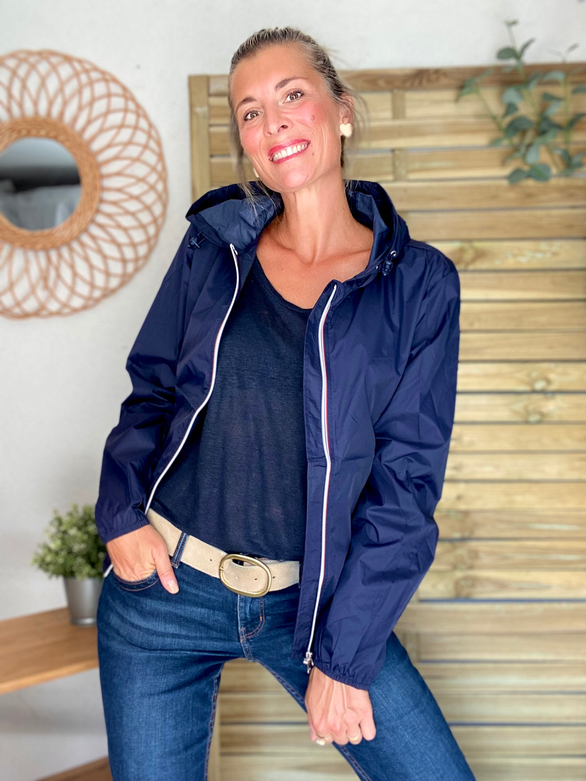 LAURA JO - Coupe vent imperméable ANNA COURT Bleu marine