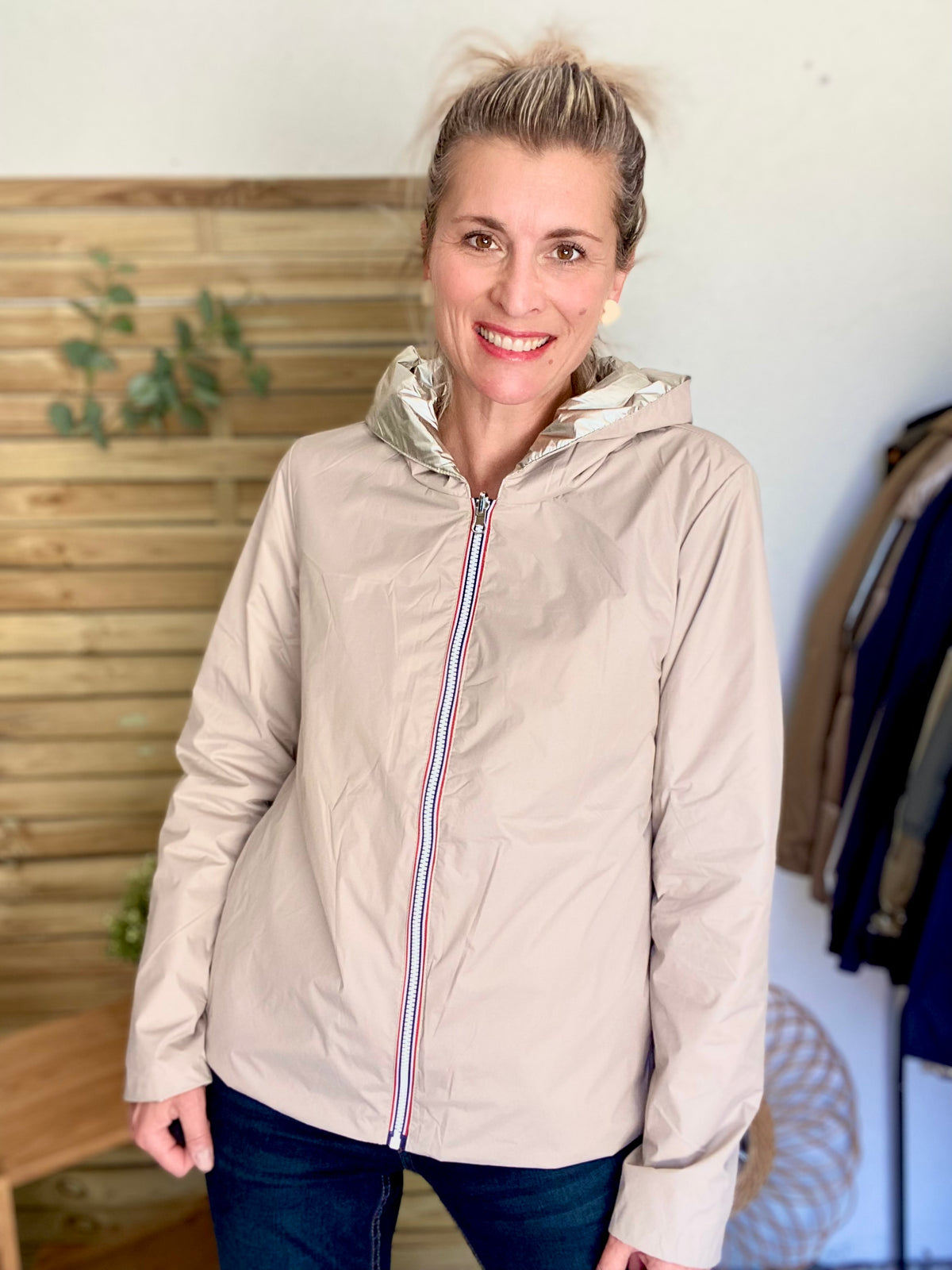 LAURA JO - Imperméable réversible rembourré LOUISON COURT - Beige / Doré • DÉSTOCKAGE sur Taille XL