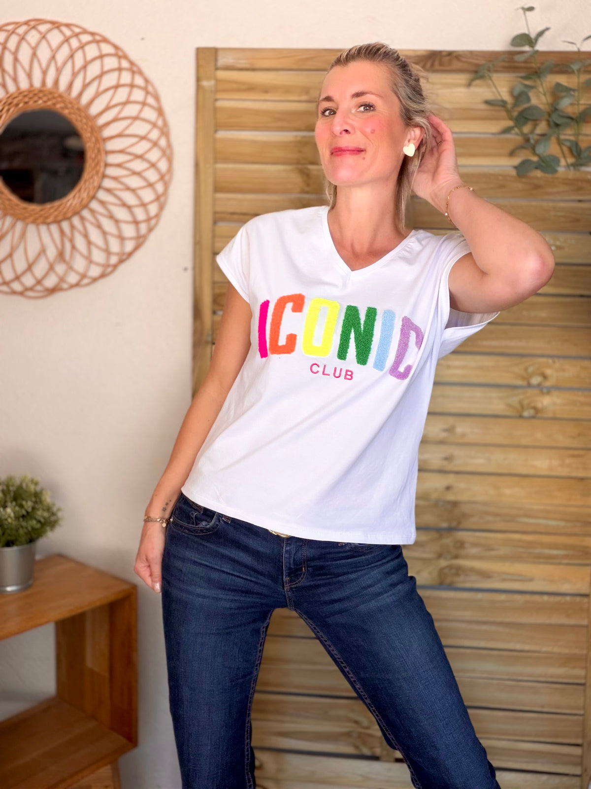 Tee shirt col V ICONIC club MIRANDA Blanc