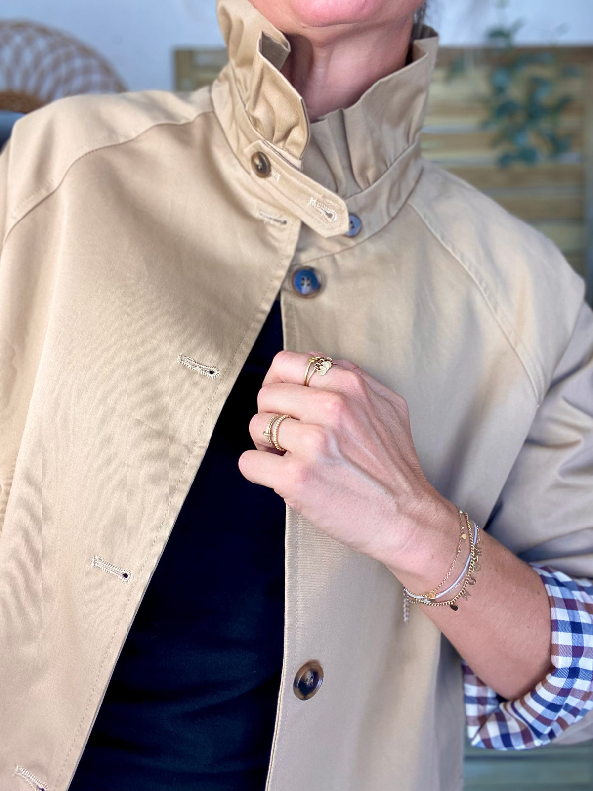 Veste Trench col victorien doublure carreaux - VICTORIA Beige Taupe