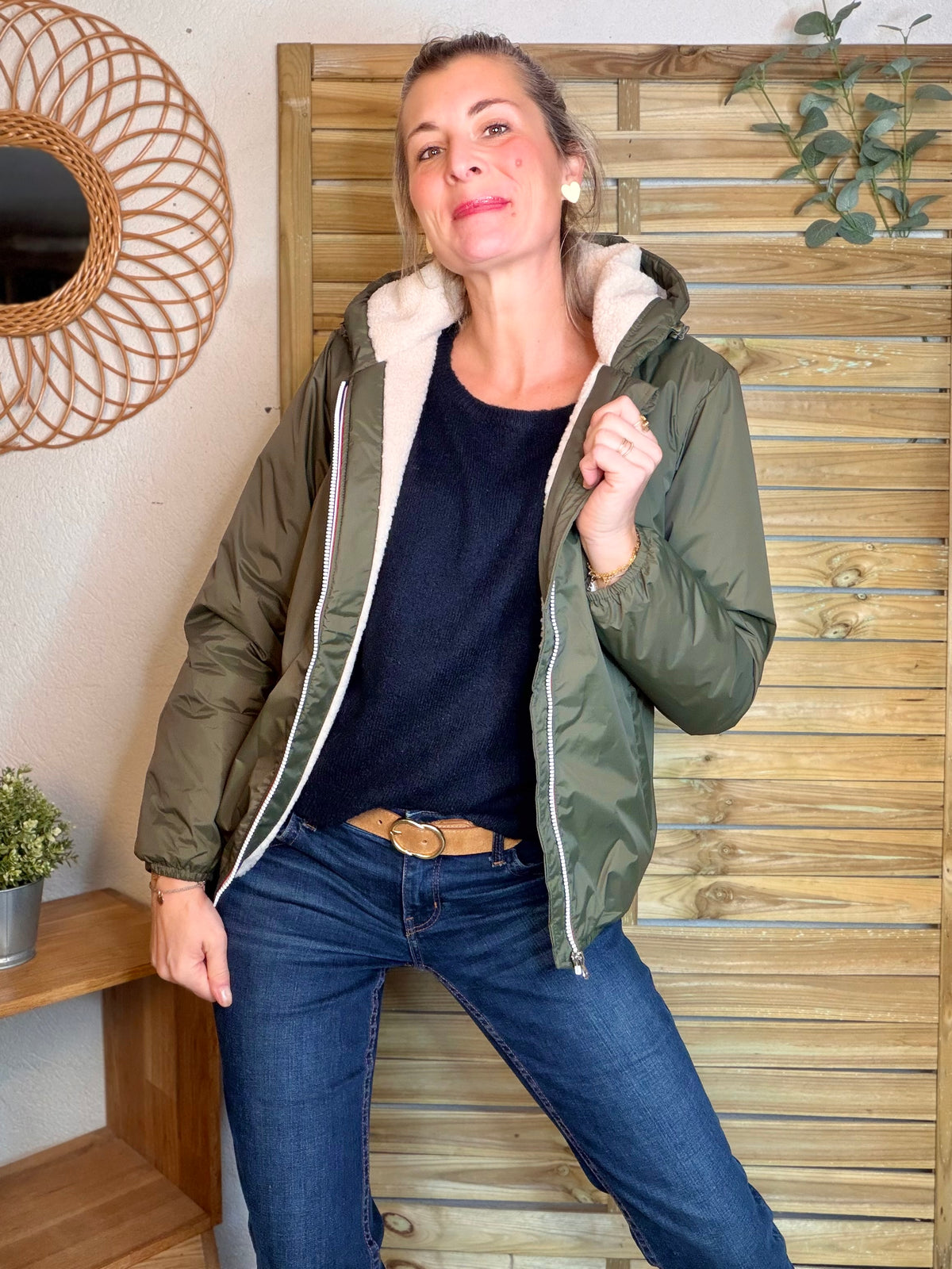 LAURA JO - Parka Imperméable LOUISE COURT sherpa - Kaki