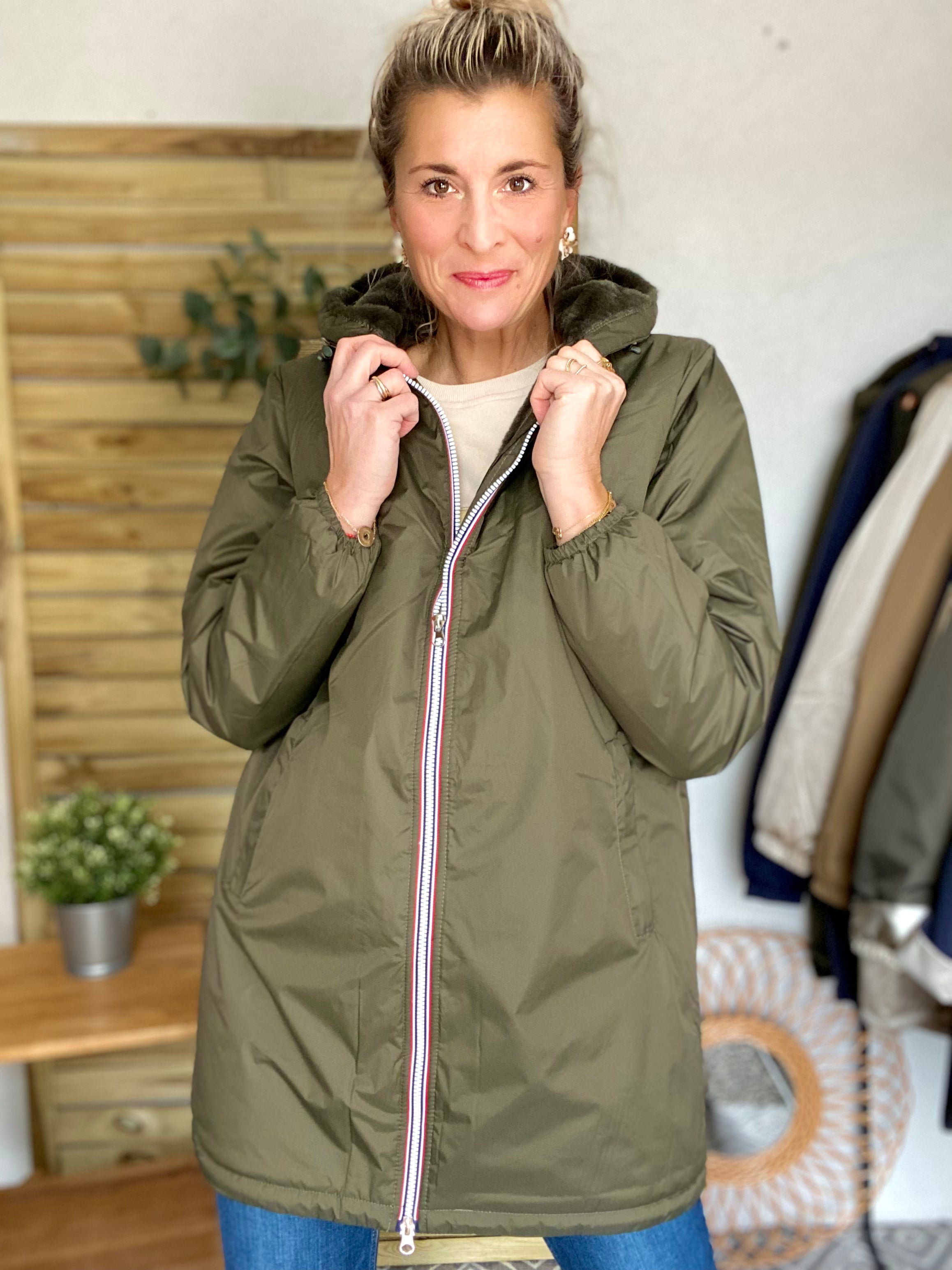 LAURA JO - Parka Imperméable LOUISE LONG fourré - Kaki