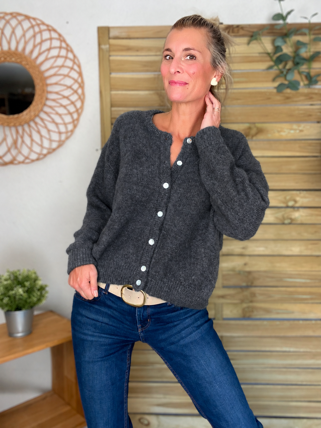 Gilet en maille MERYL - Carbone (Gris foncé)
