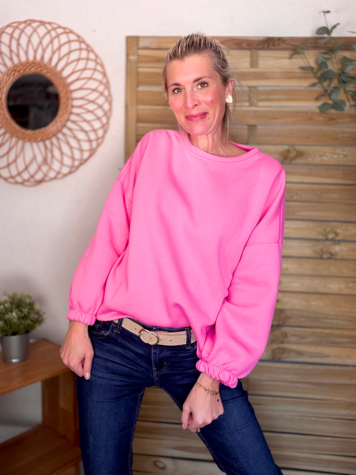 Sweat molleton oversized BISOU Rose / Rouge - MIKA - FIN DE SÉRIE