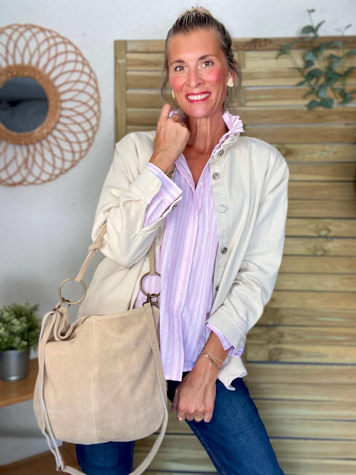 Sac en cuir daim SCOTT - Beige