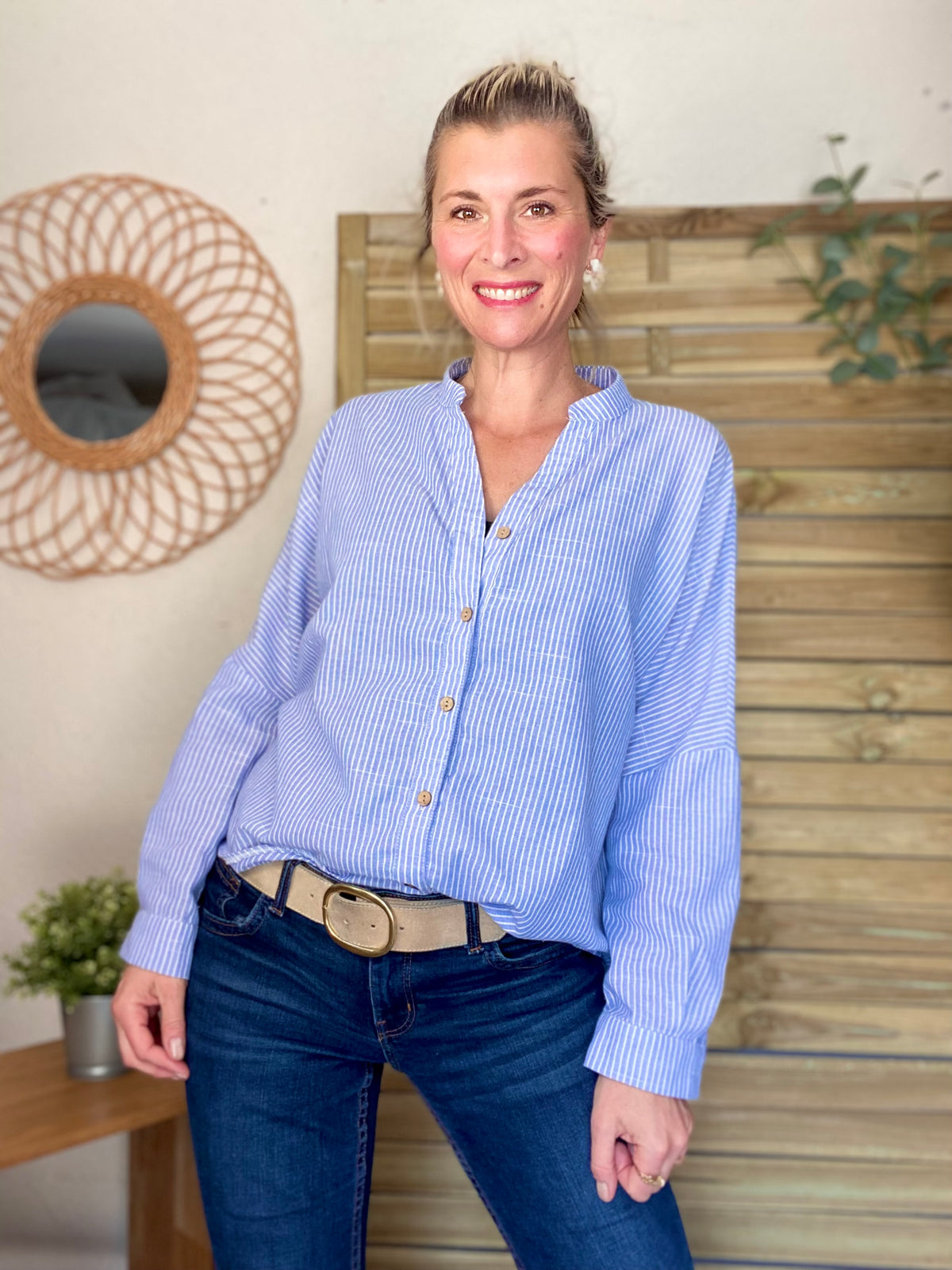 Chemise à rayures bleues (avec ou sans coeur💛)- MARGOT
